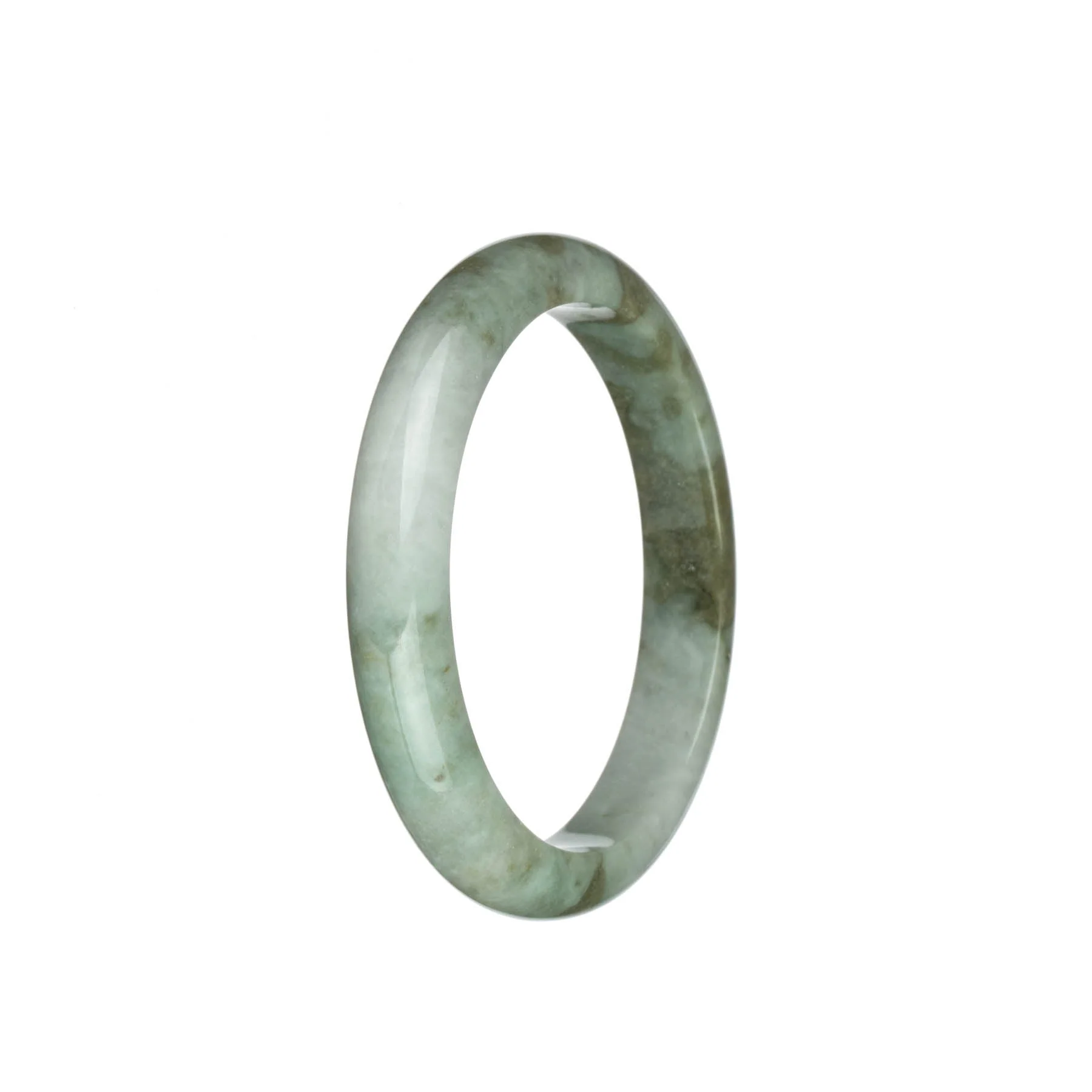 Genuine Grade A White and Light Green with Brown Patterns Jadeite Jade Bracelet - 57mm Semi Round - Image 2