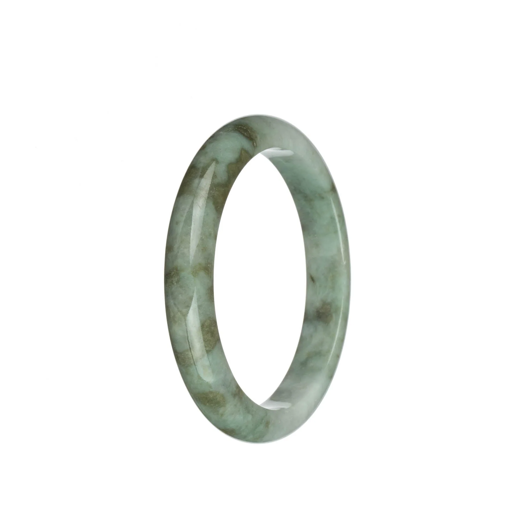 Genuine Grade A White and Light Green with Brown Patterns Jadeite Jade Bracelet - 57mm Semi Round - Image 3