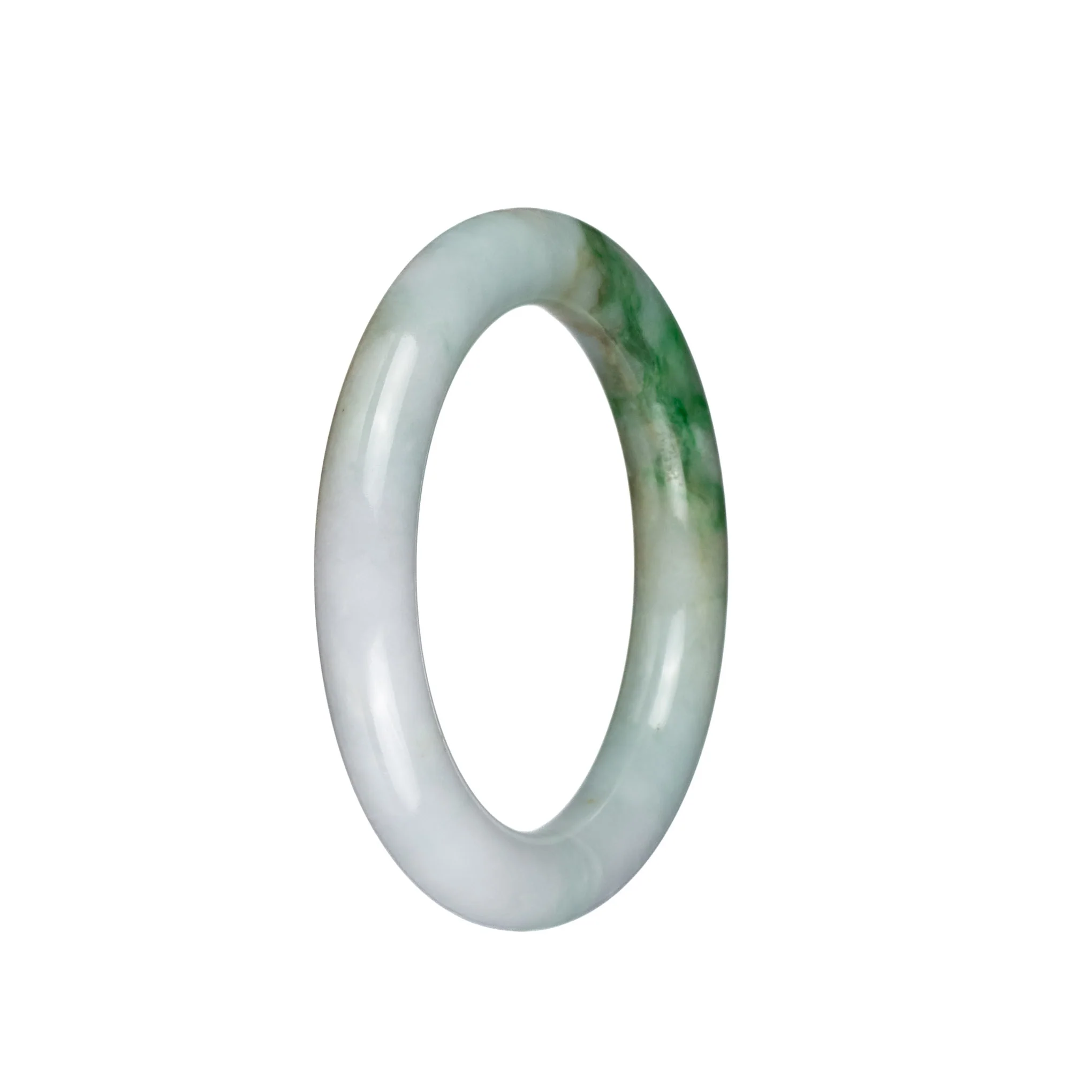 Genuine Grade A White with Emerald Green Patterns Jade Bangle - 53mm Round - Image 2