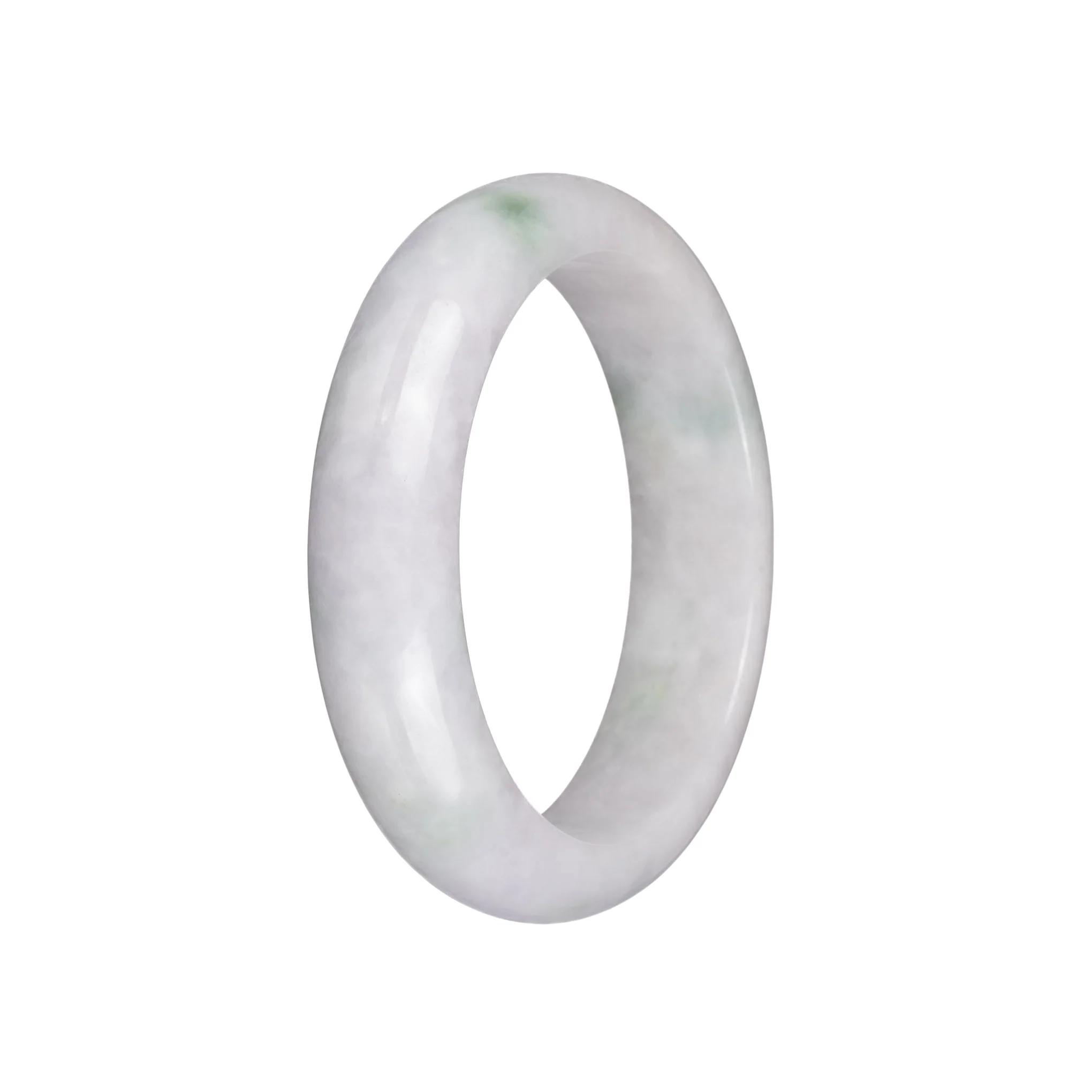 Genuine Grade A White with Green Patches Jadeite Jade Bangle Bracelet - 57mm Half Moon - Image 2