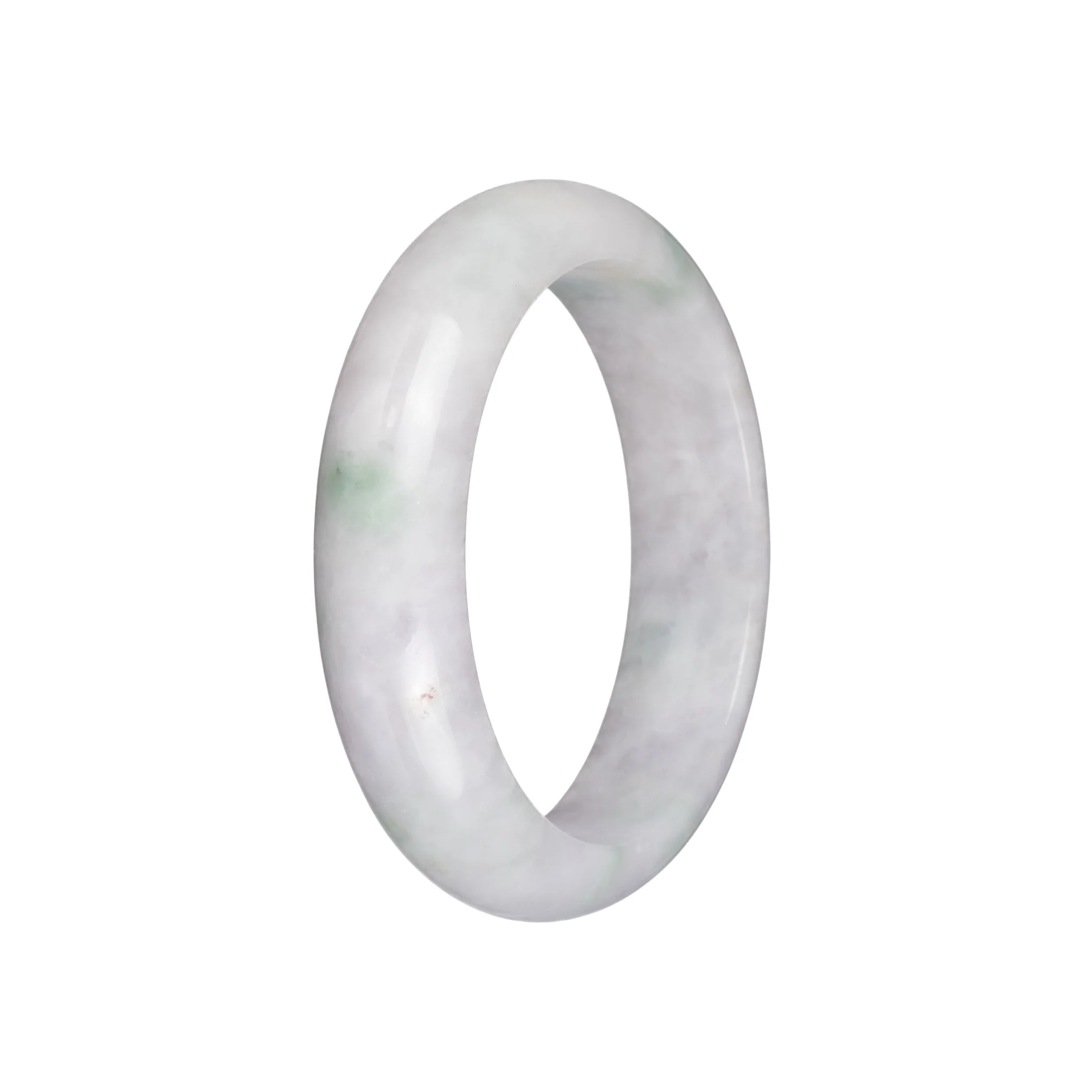 Genuine Grade A White with Green Patches Jadeite Jade Bangle Bracelet - 57mm Half Moon - Image 3