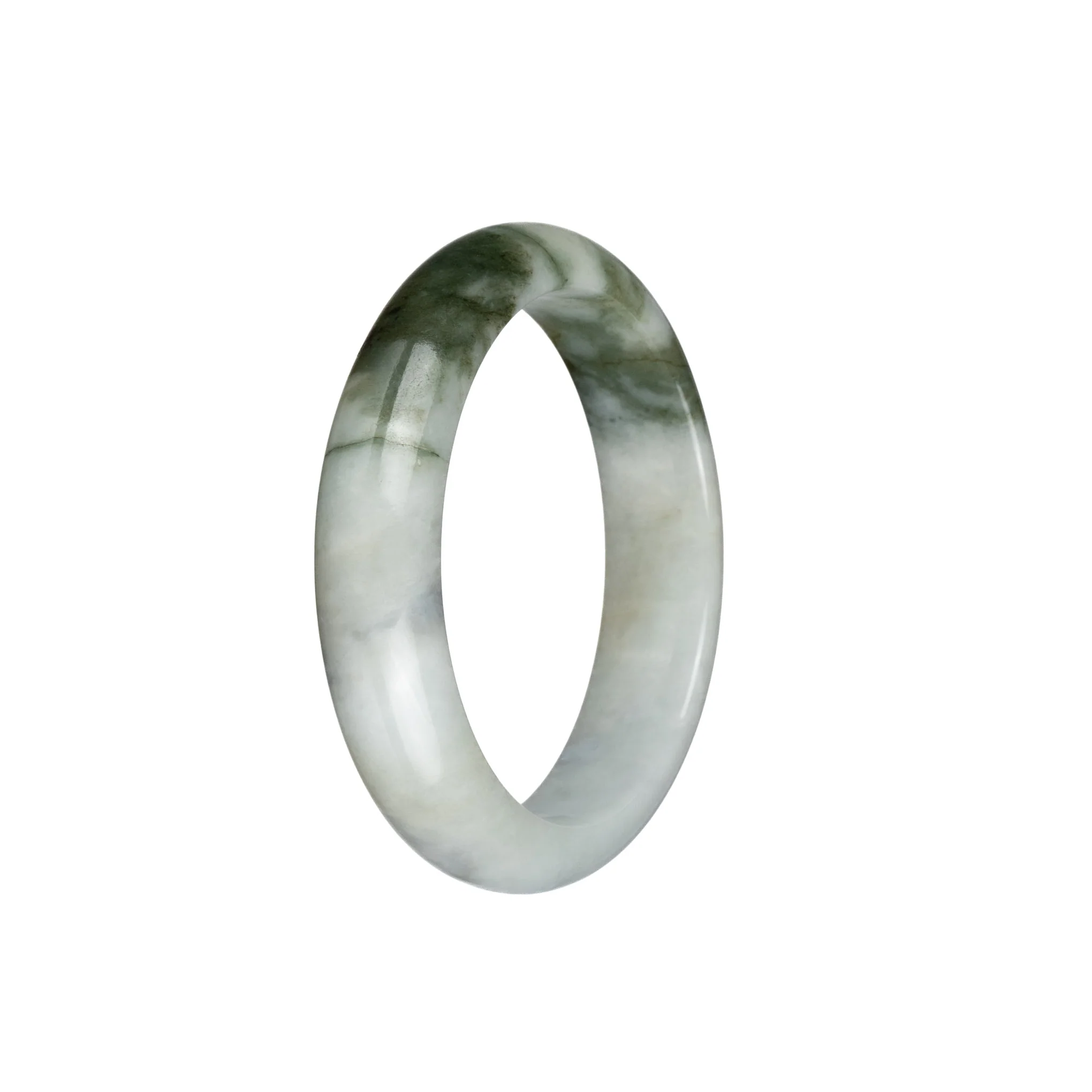 Genuine Grade A White with Olive Green and Pale Brown Patterns Burma Jade Bracelet - 53mm Half Moon - Image 2