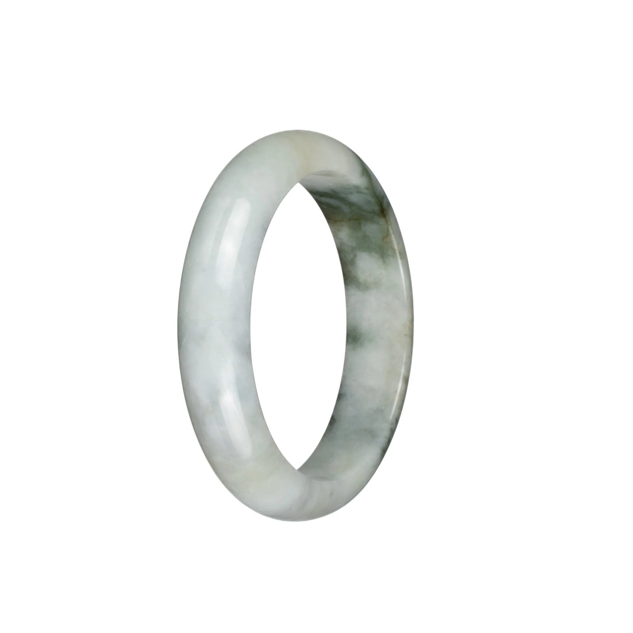 Genuine Grade A White with Olive Green and Pale Brown Patterns Burma Jade Bracelet - 53mm Half Moon - Image 3