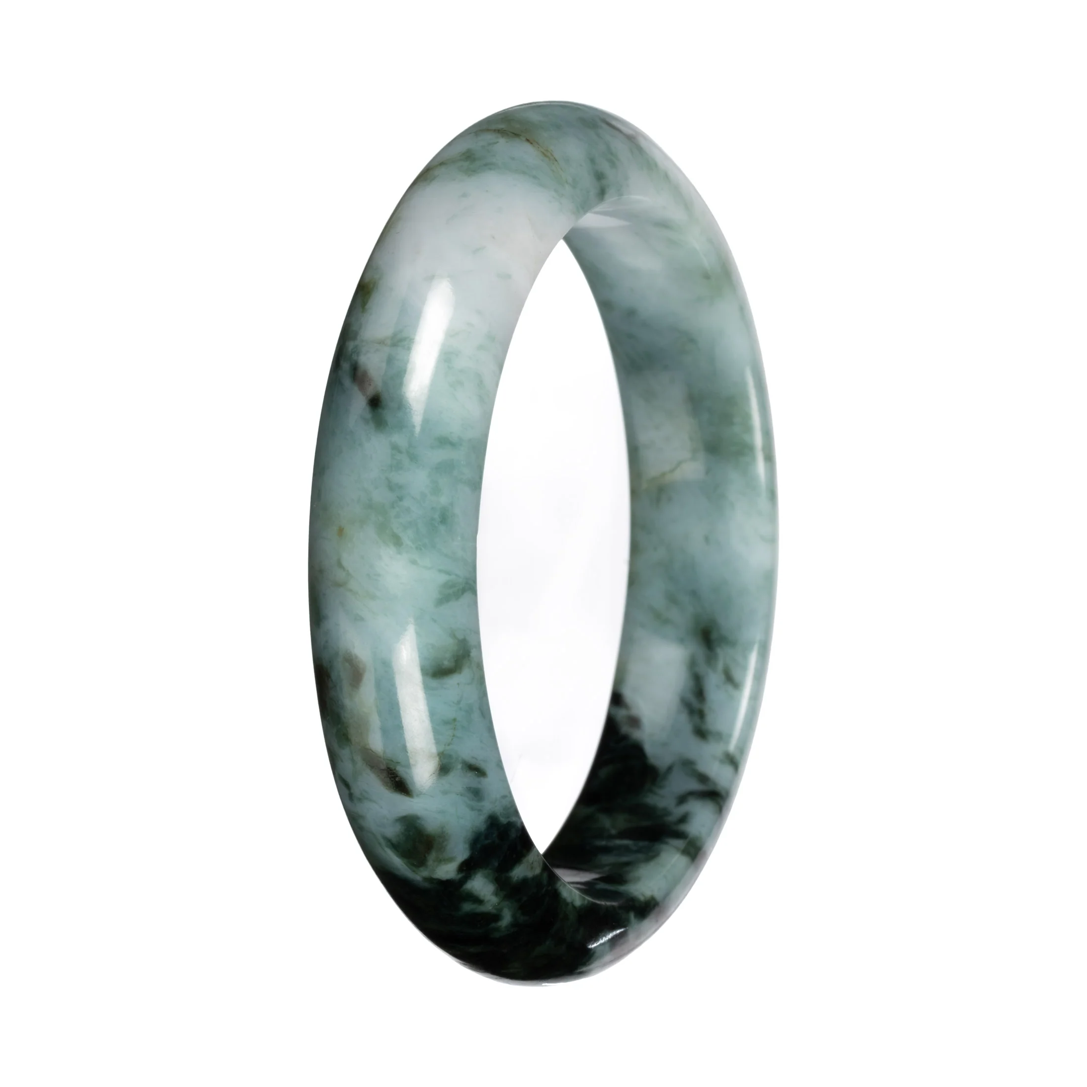 Genuine Green and White with Deep Green Section Burmese Jade Bangle - 55mm Half Moon - Image 2