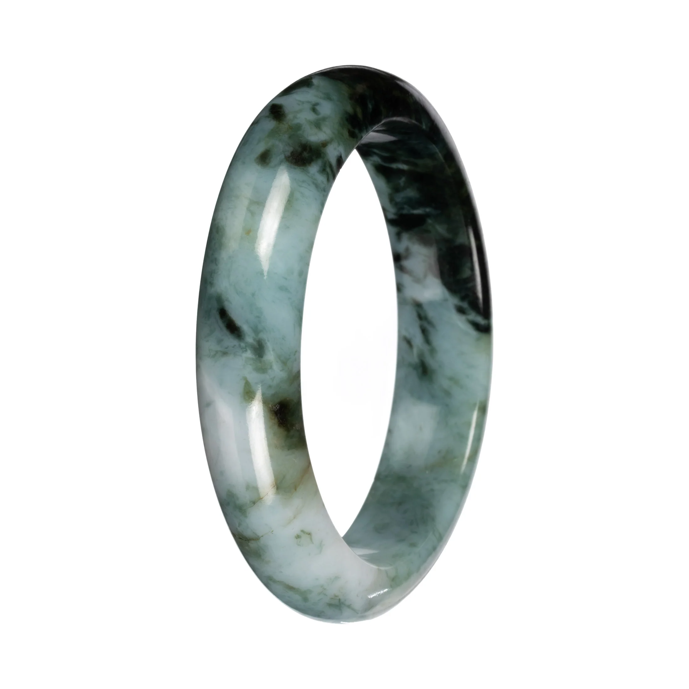 Genuine Green and White with Deep Green Section Burmese Jade Bangle - 55mm Half Moon - Image 4
