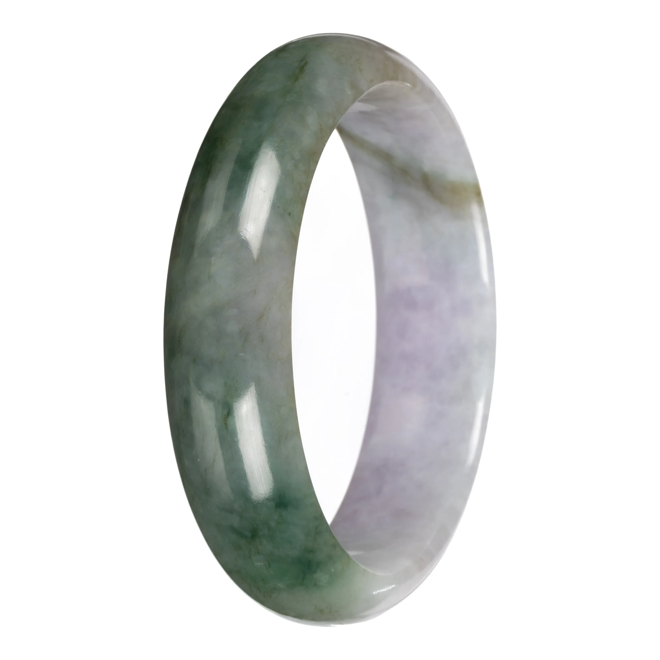 Genuine Green with Lavender Section Jadeite Jade Bangle - 62mm Half Moon - Image 5