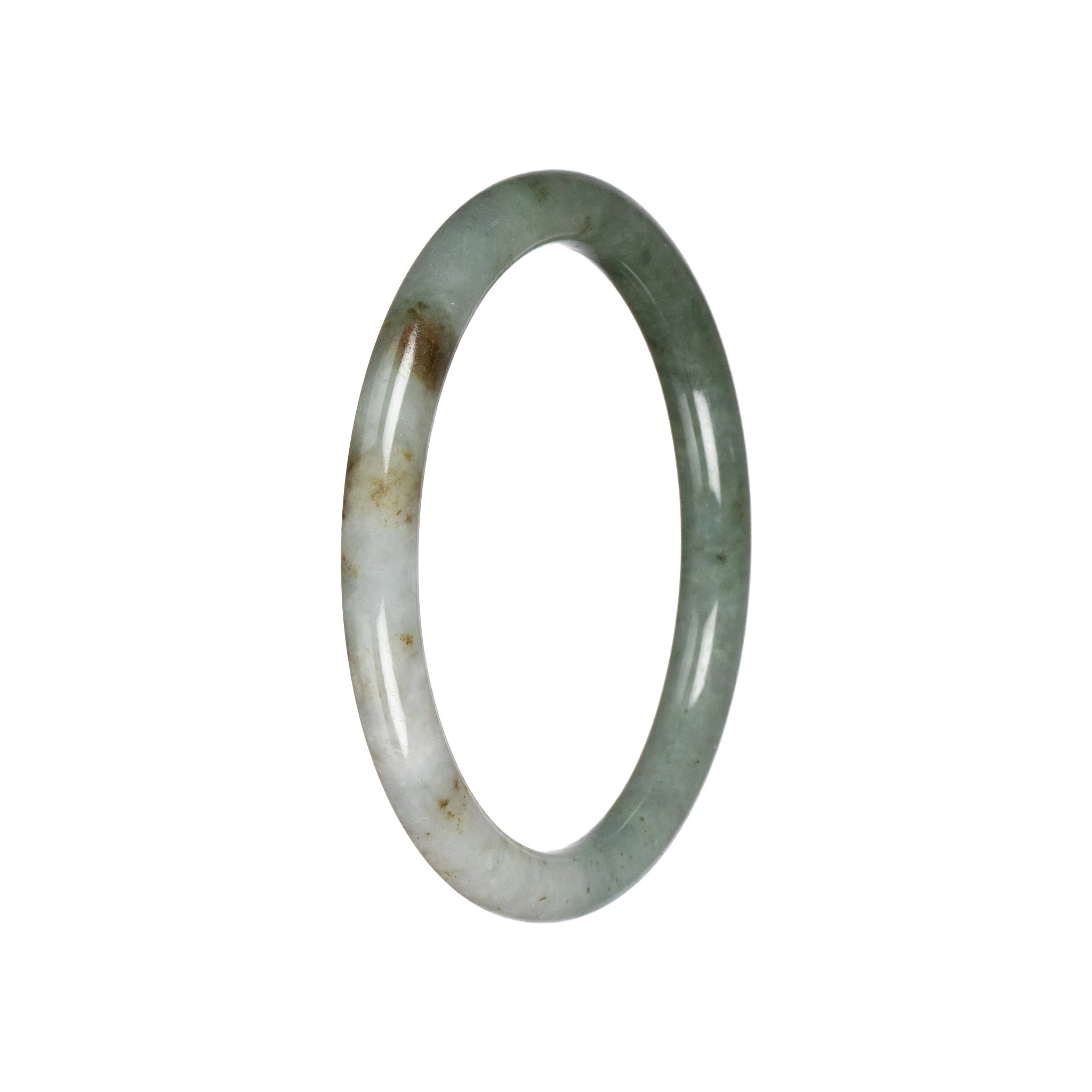 Genuine Green with White Jade Bangle - 59mm Petite Round - Image 2