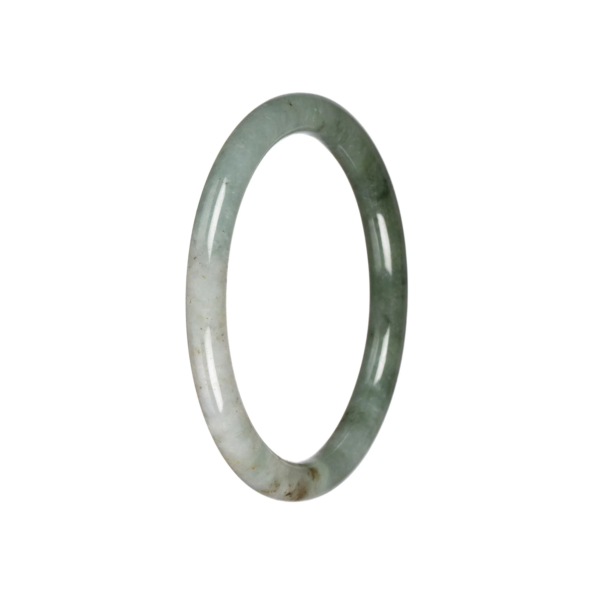 Genuine Green with White Jade Bangle - 59mm Petite Round - Image 3