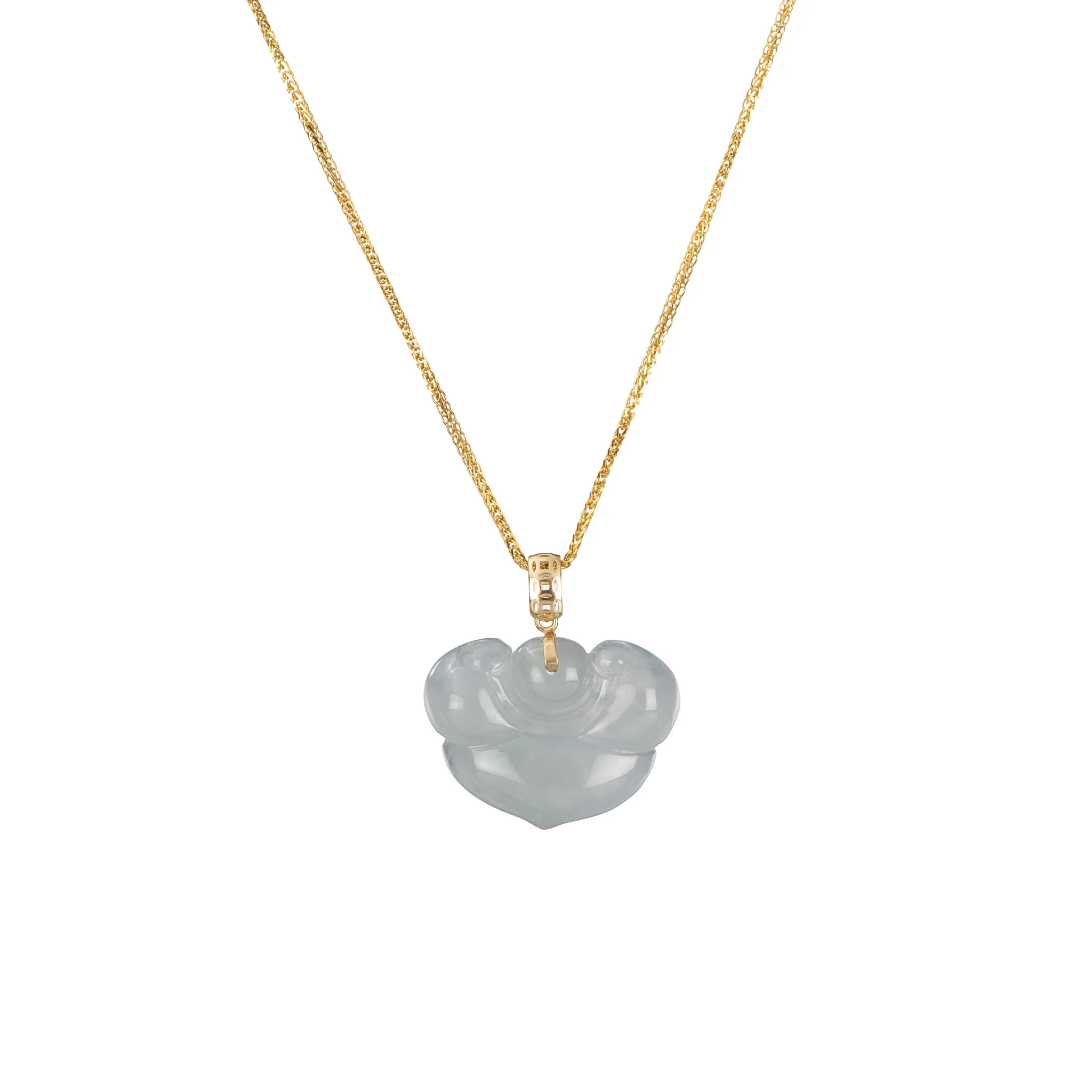 Genuine Jade Ruyi Necklace with Yellow Gold