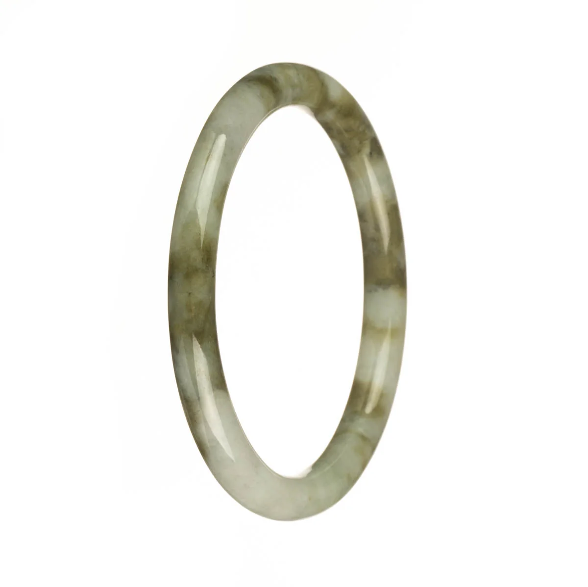 Genuine Type A Grey with Olive Green Pattern Jadeite Bangle Bracelet - 61mm Petite Round - Image 2