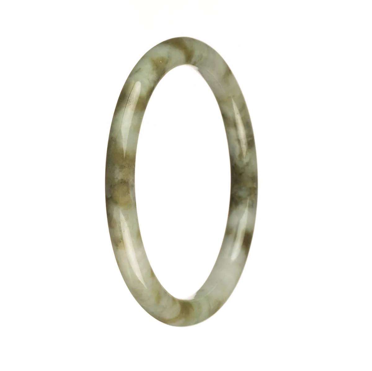 Genuine Type A Grey with Olive Green Pattern Jadeite Bangle Bracelet - 61mm Petite Round - Image 3