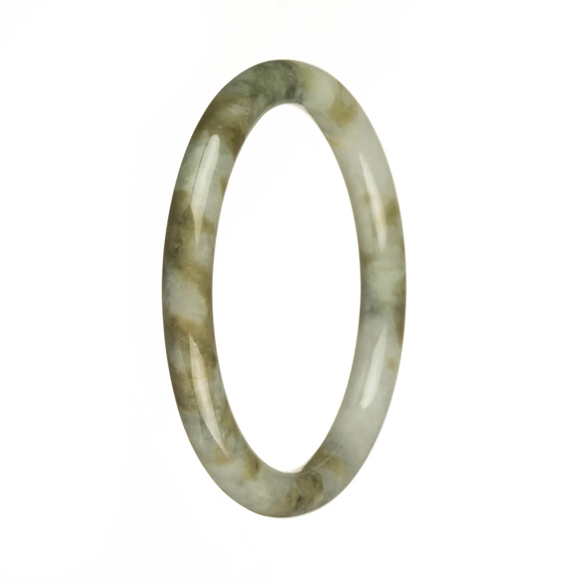 Genuine Natural White with Brown Pattern Jade Bracelet - 59mm Half Moon
