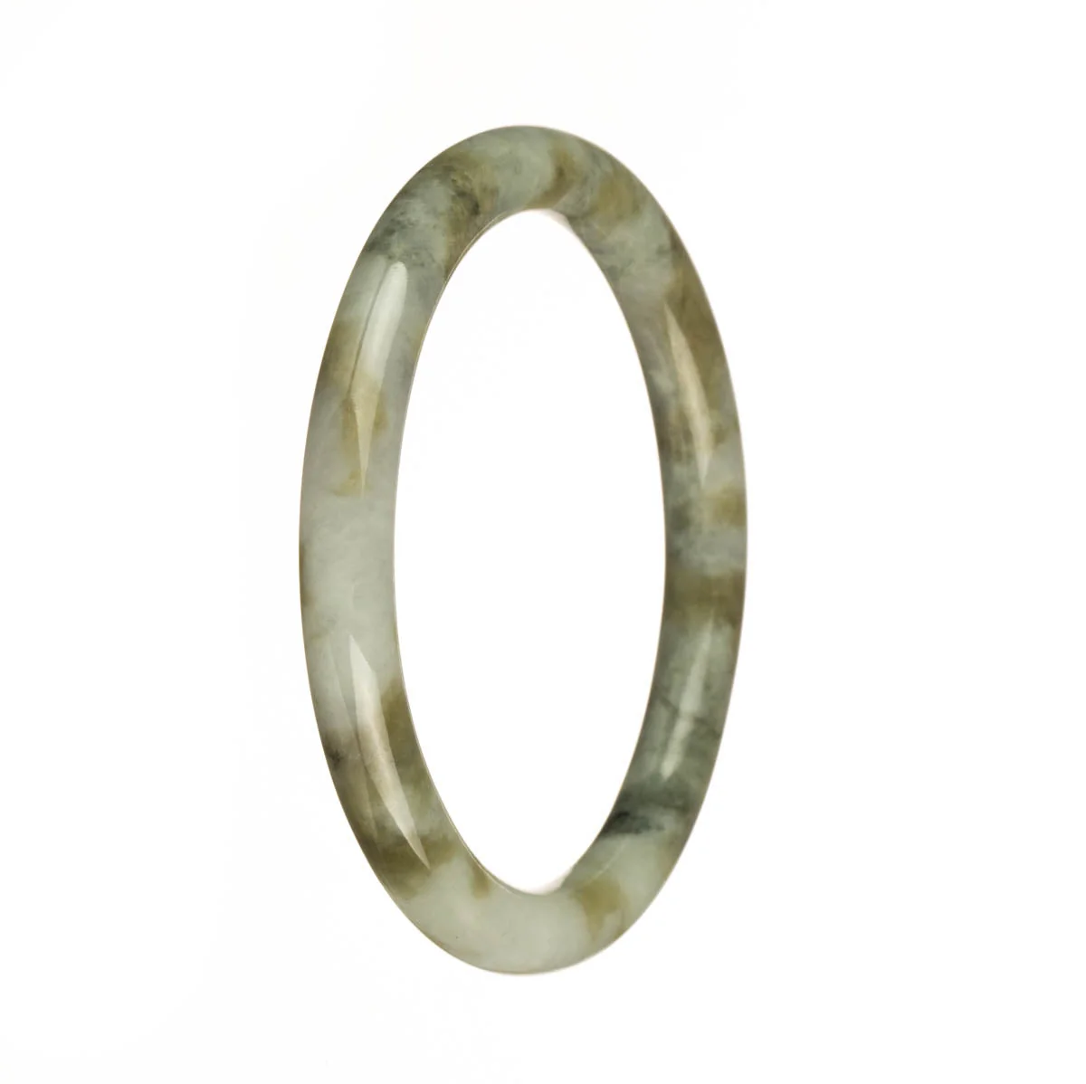 Genuine Natural White with Brown Pattern Jade Bracelet - 59mm Half Moon - Image 2