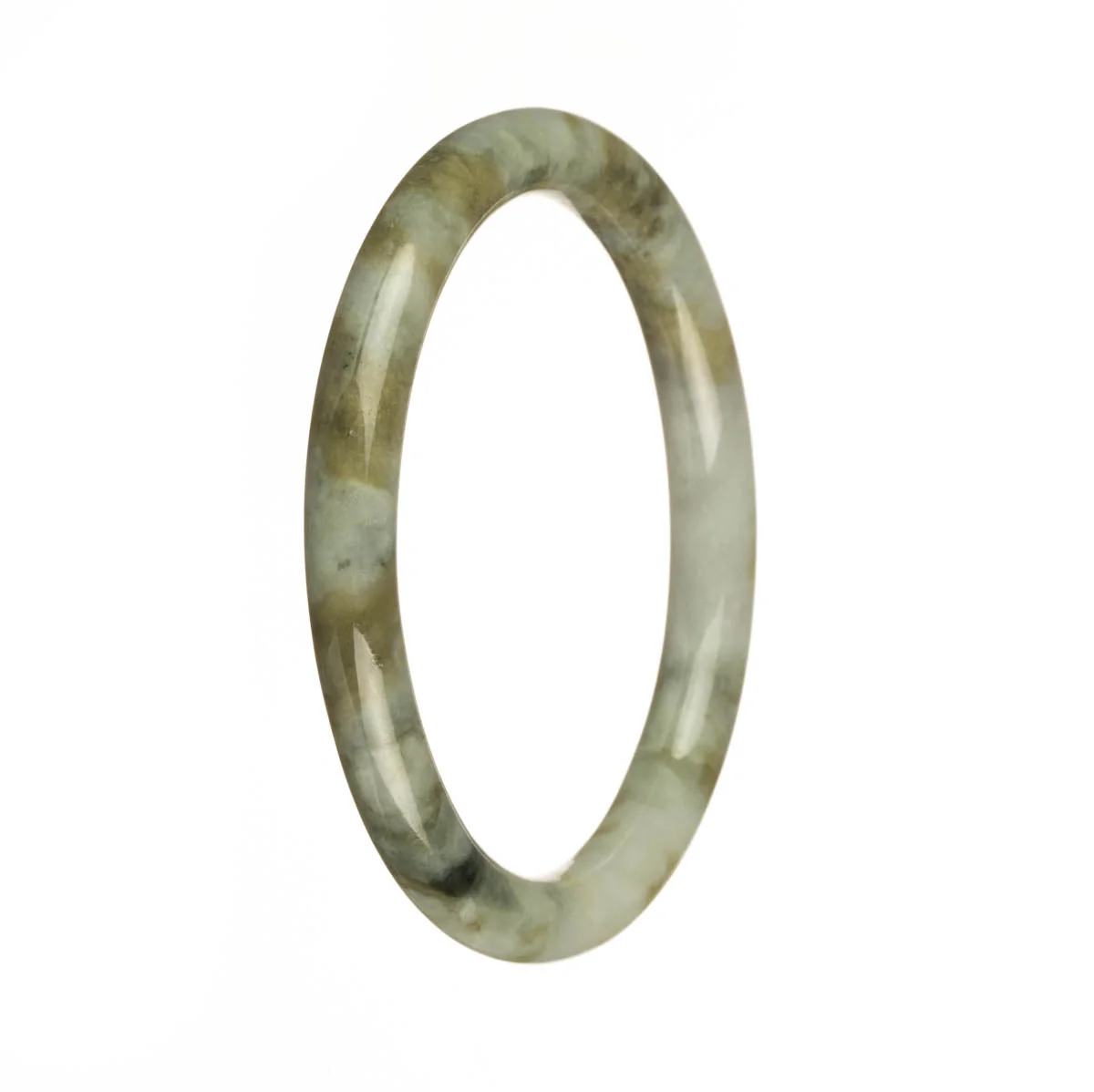Genuine Natural White with Brown Pattern Jade Bracelet - 59mm Half Moon - Image 3