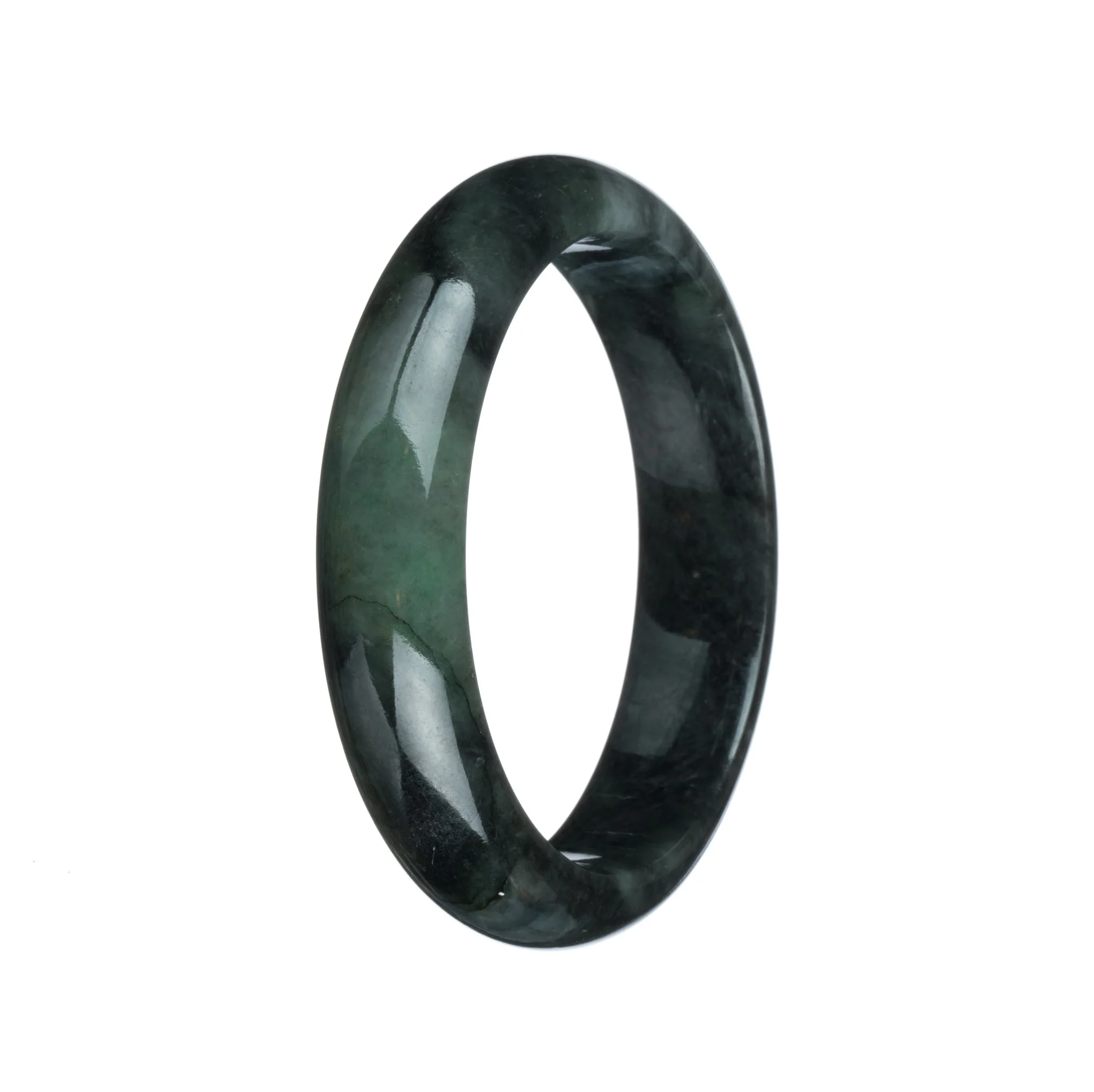 Genuine Type A Dark Green Jadeite Bangle - 55mm Half Moon - Image 3