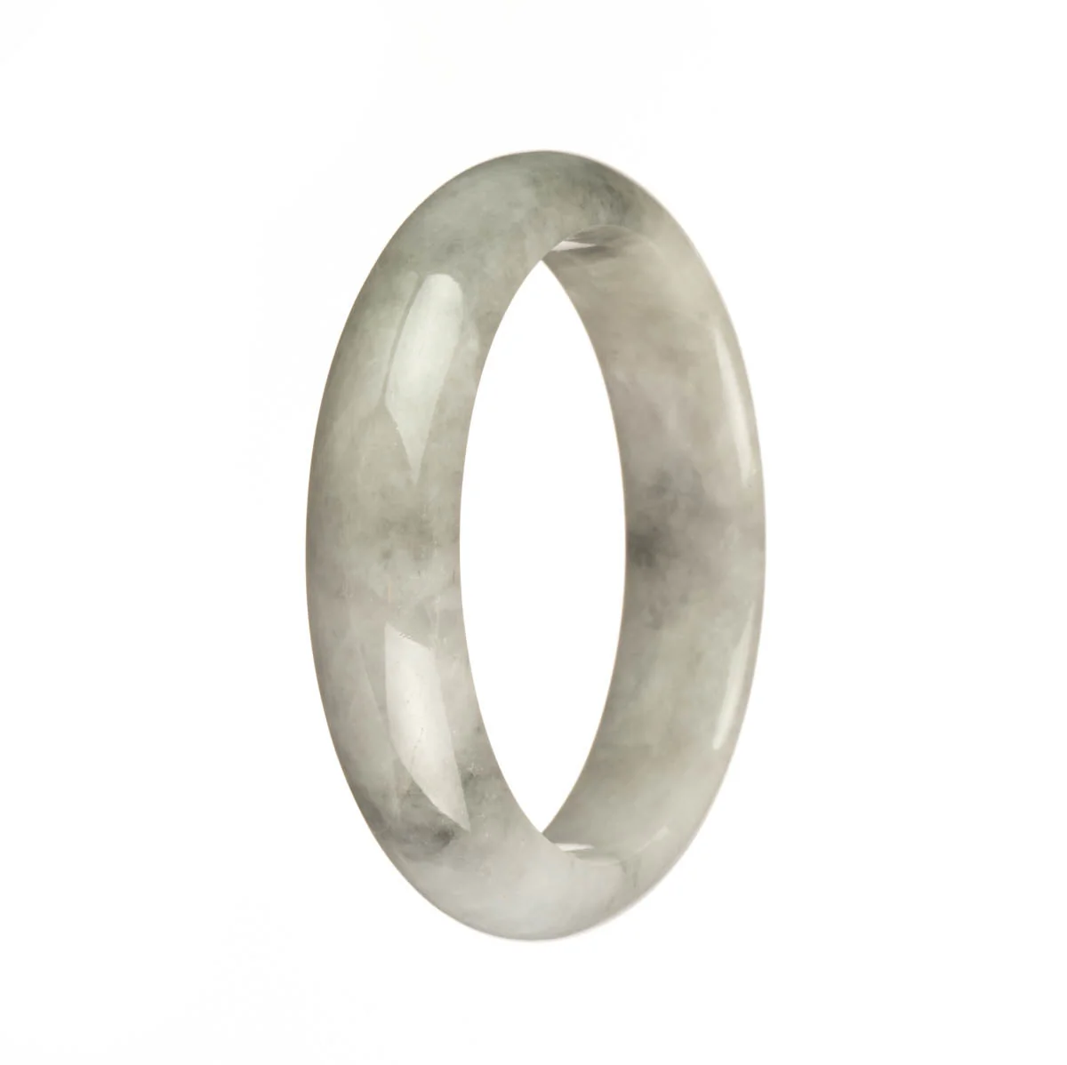 Genuine Type A White with Grey Pattern Burma Jade Bangle - 55mm Half Moon