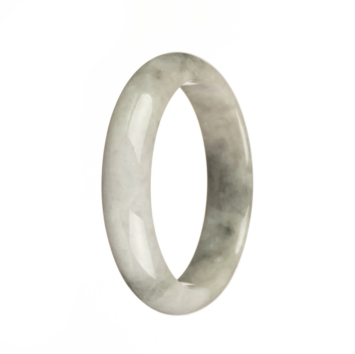 Genuine Type A White with Grey Pattern Burma Jade Bangle - 55mm Half Moon - Image 2