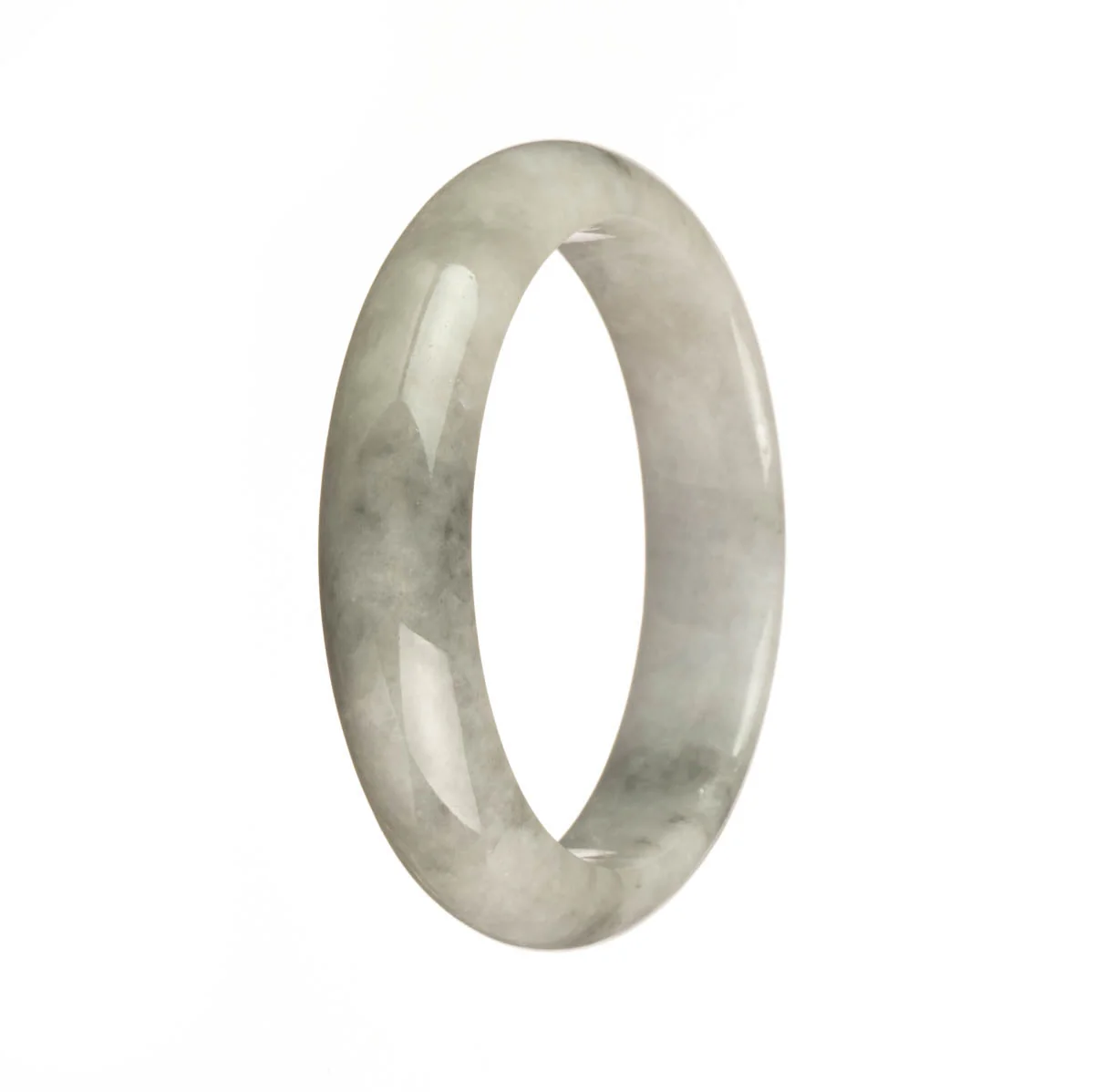 Genuine Type A White with Grey Pattern Burma Jade Bangle - 55mm Half Moon - Image 3