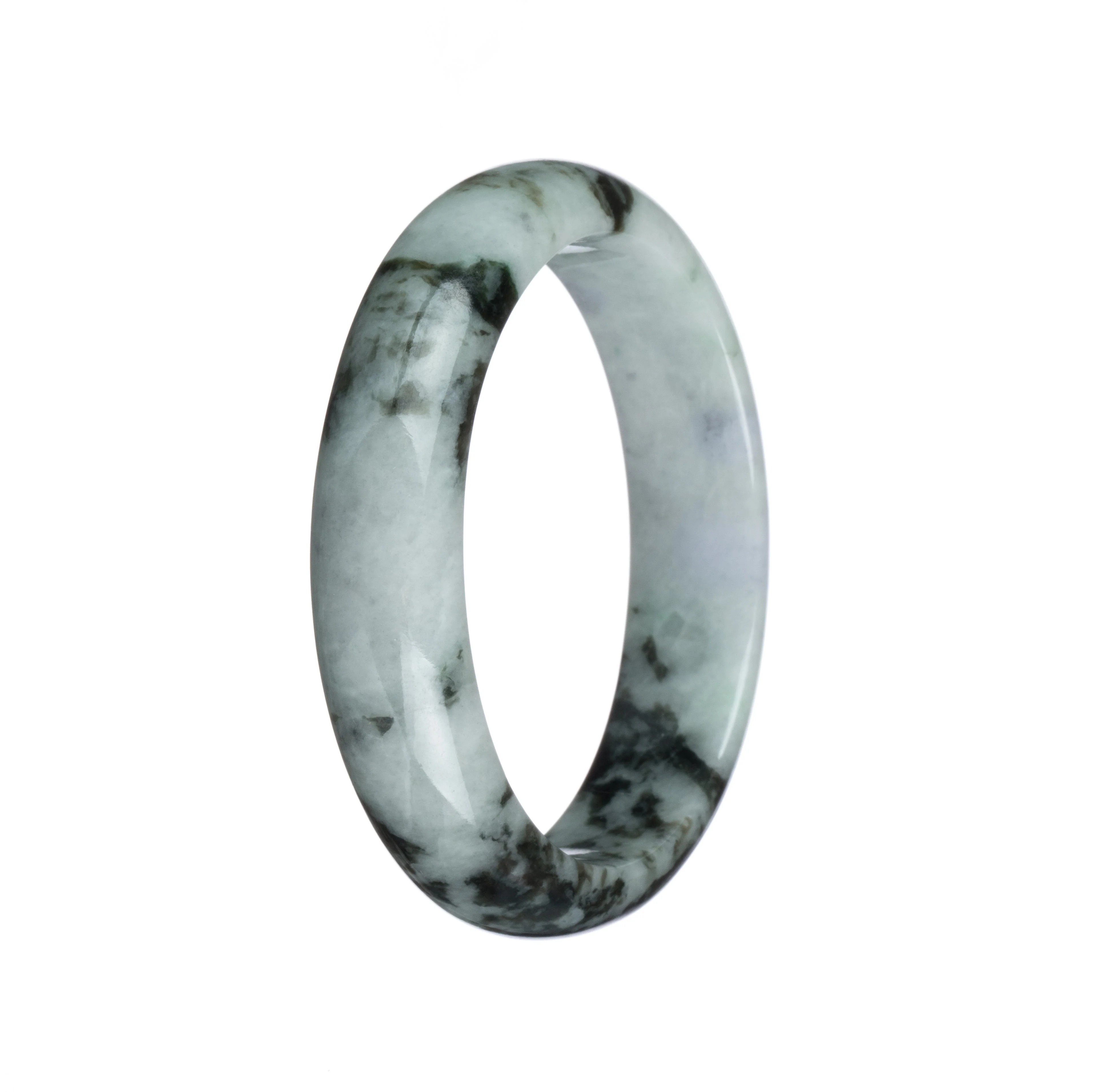Real Grade A Pale Green with Green Pattern Traditional Jade Bracelet - 54mm Half Moon - Image 2