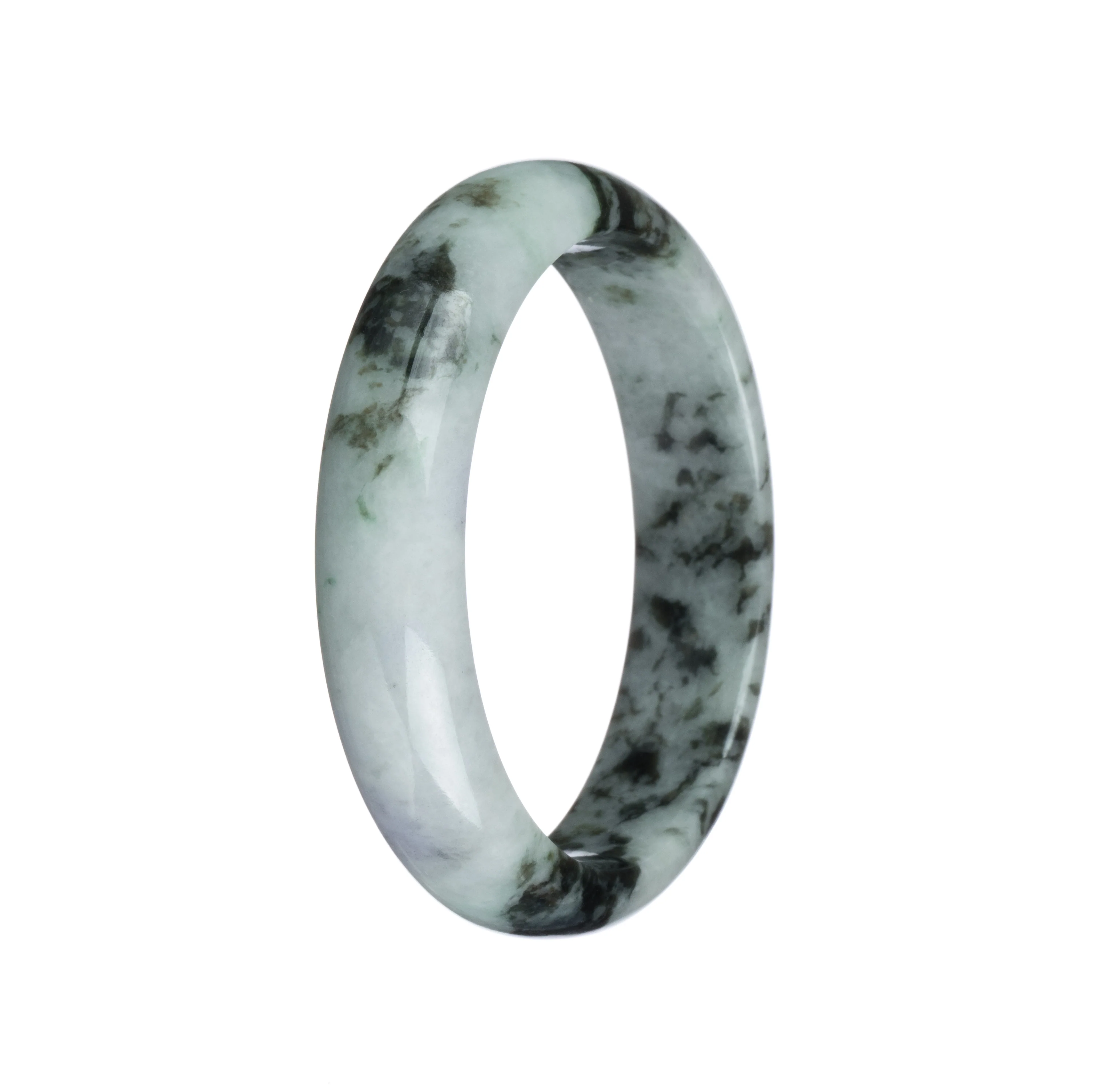 Real Grade A Pale Green with Green Pattern Traditional Jade Bracelet - 54mm Half Moon - Image 3