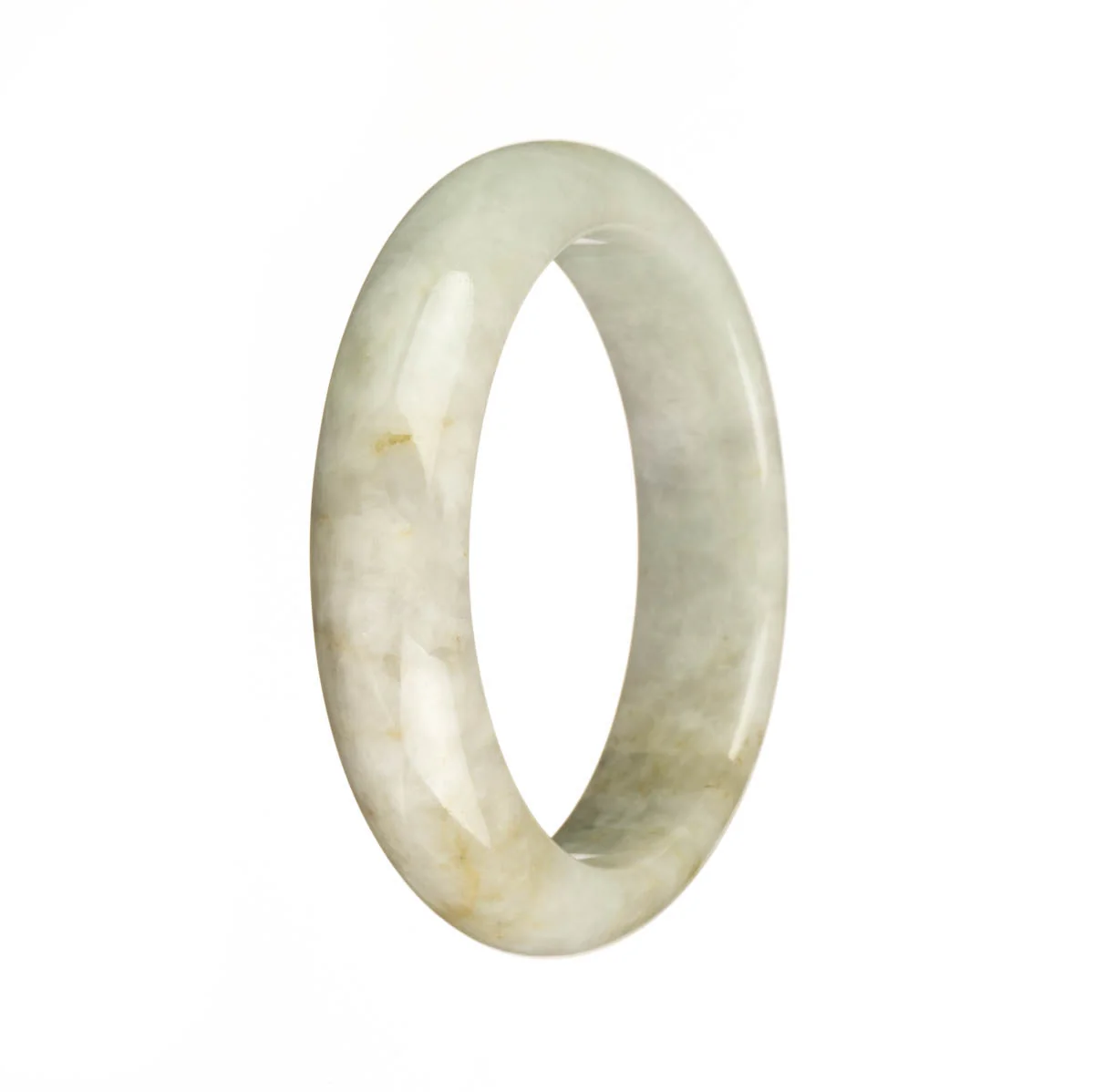 Genuine Grade A White with Olive Green Pattern Burma Jade Bangle Bracelet - 55mm Half Moon