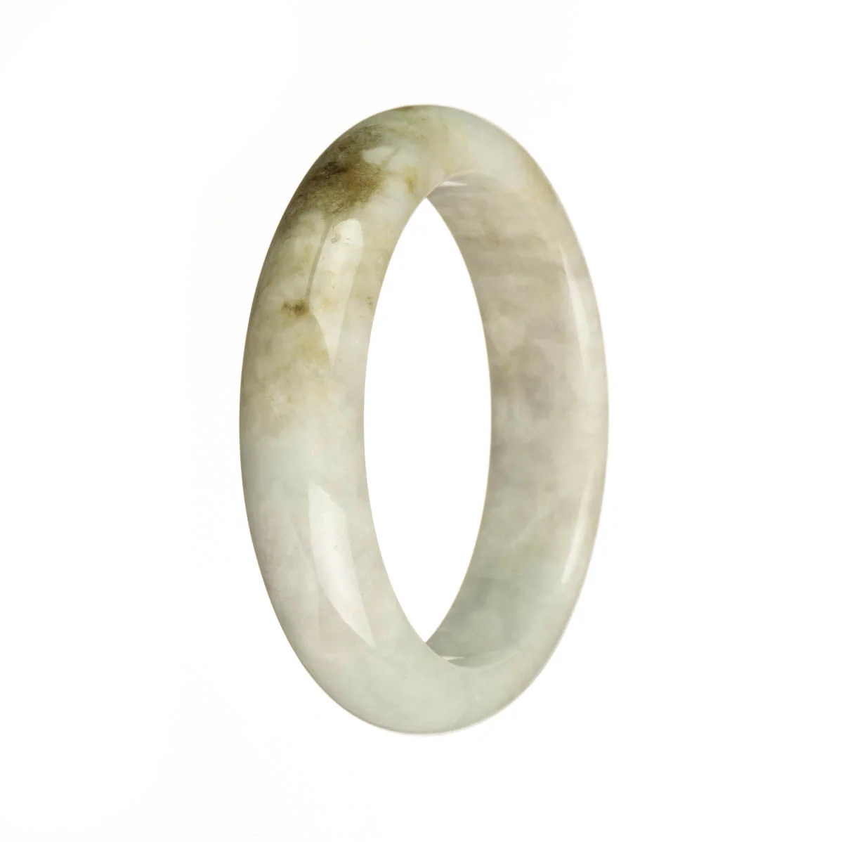 Genuine Grade A White with Olive Green Pattern Burma Jade Bangle Bracelet - 55mm Half Moon - Image 2