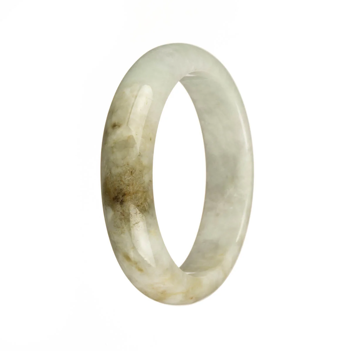 Genuine Grade A White with Olive Green Pattern Burma Jade Bangle Bracelet - 55mm Half Moon - Image 3