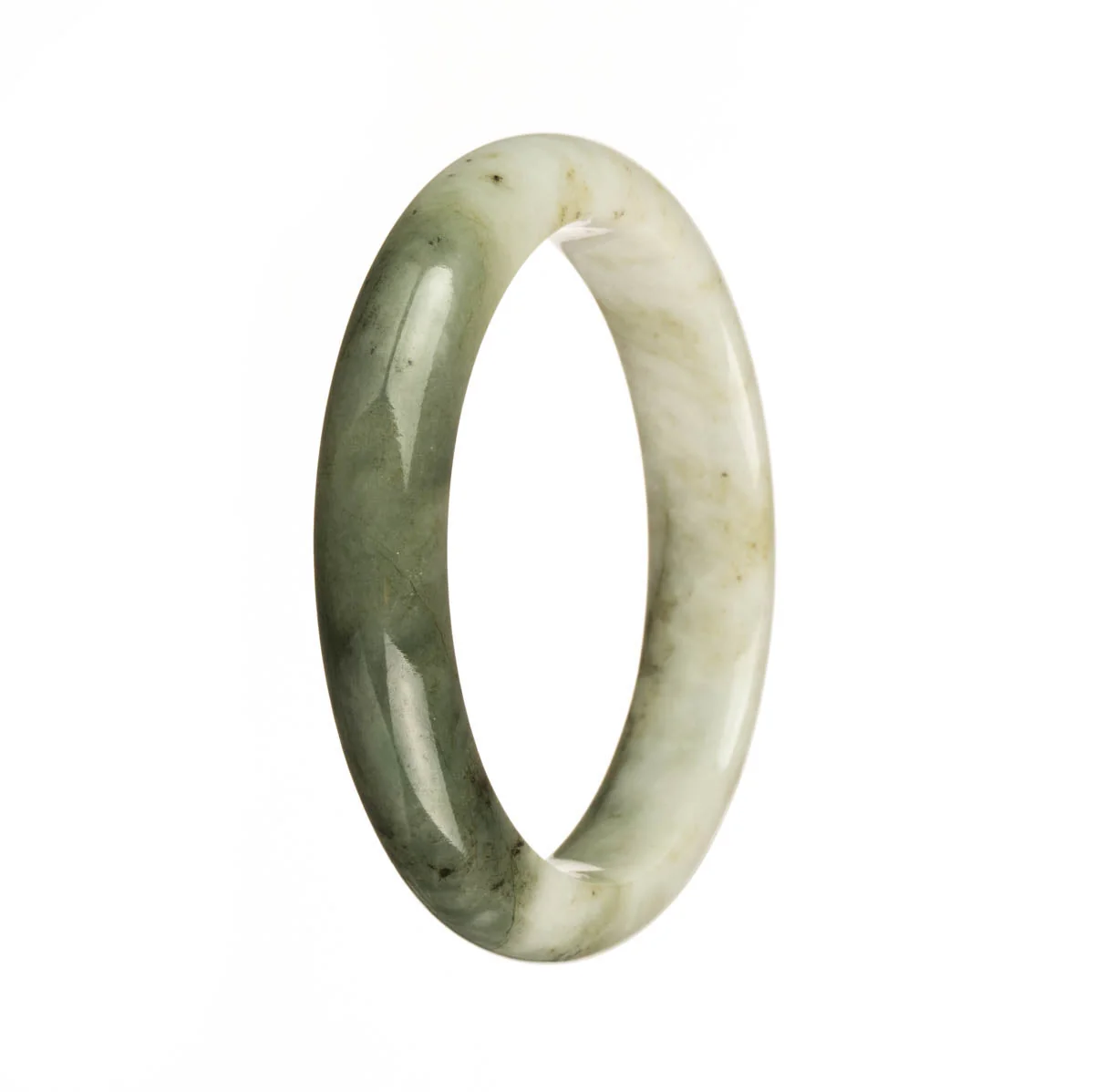 Authentic Grade A White and Green Traditional Jade Bracelet - 57mm Half Moon