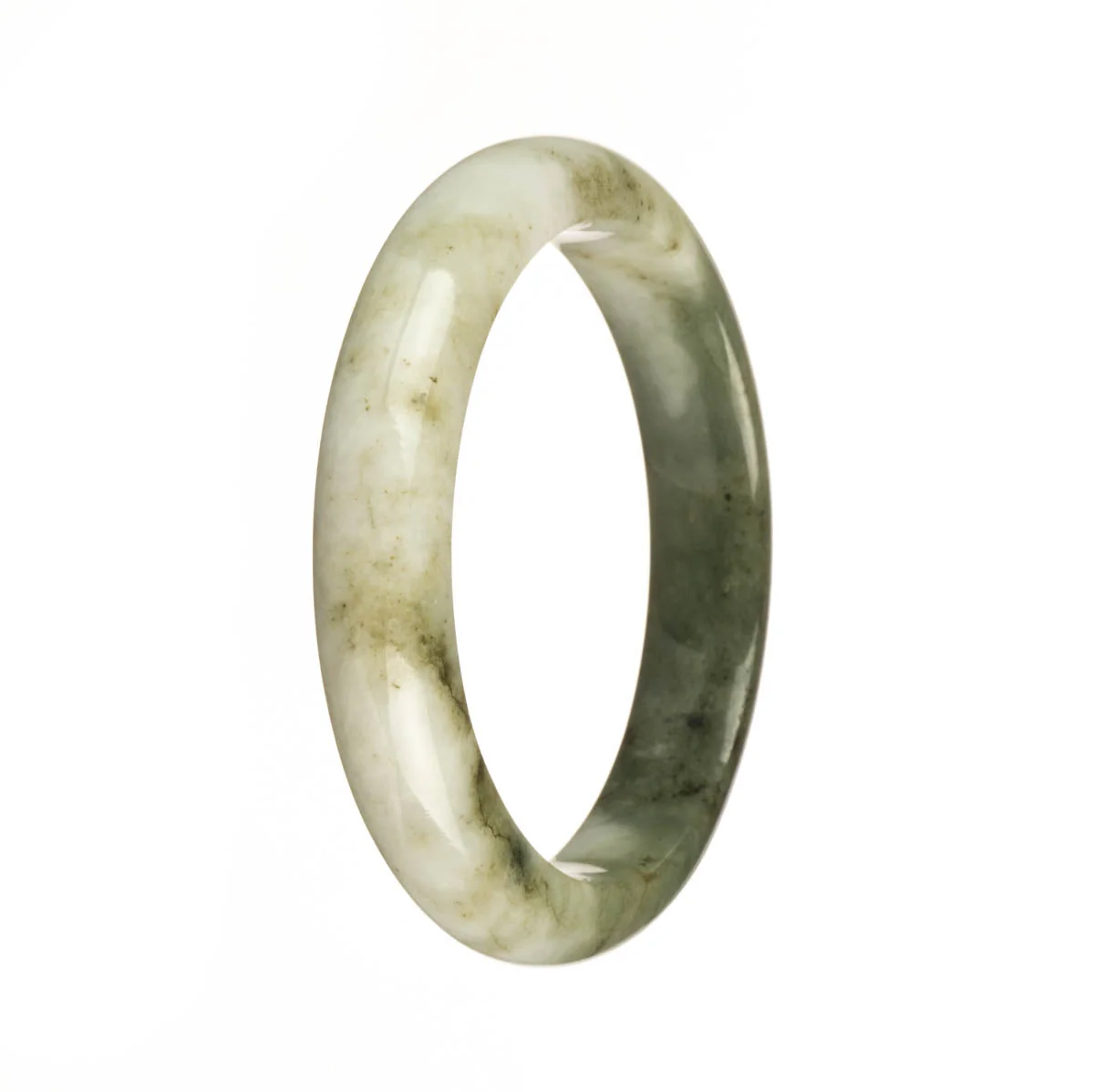 Authentic Grade A White and Green Traditional Jade Bracelet - 57mm Half Moon - Image 3