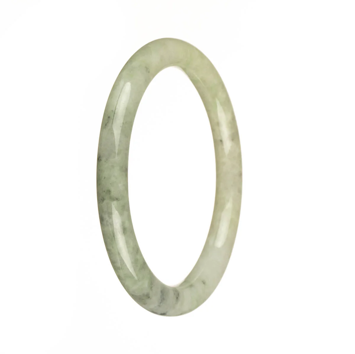 Certified Grade A Pale Green with Dark Green Pattern Jadeite Jade Bangle - 59mm Half Moon
