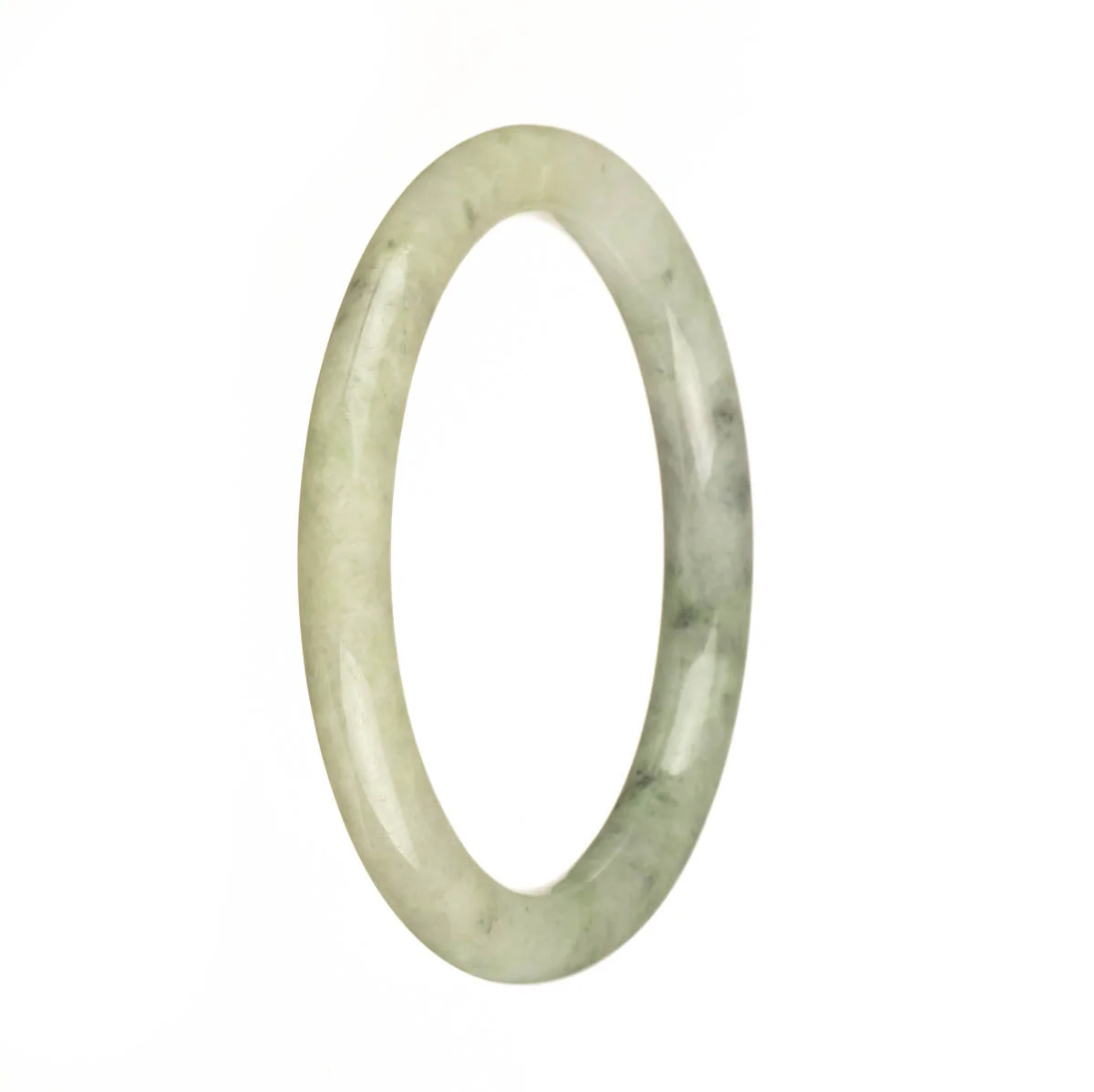 Certified Grade A Pale Green with Dark Green Pattern Jadeite Jade Bangle - 59mm Half Moon - Image 2
