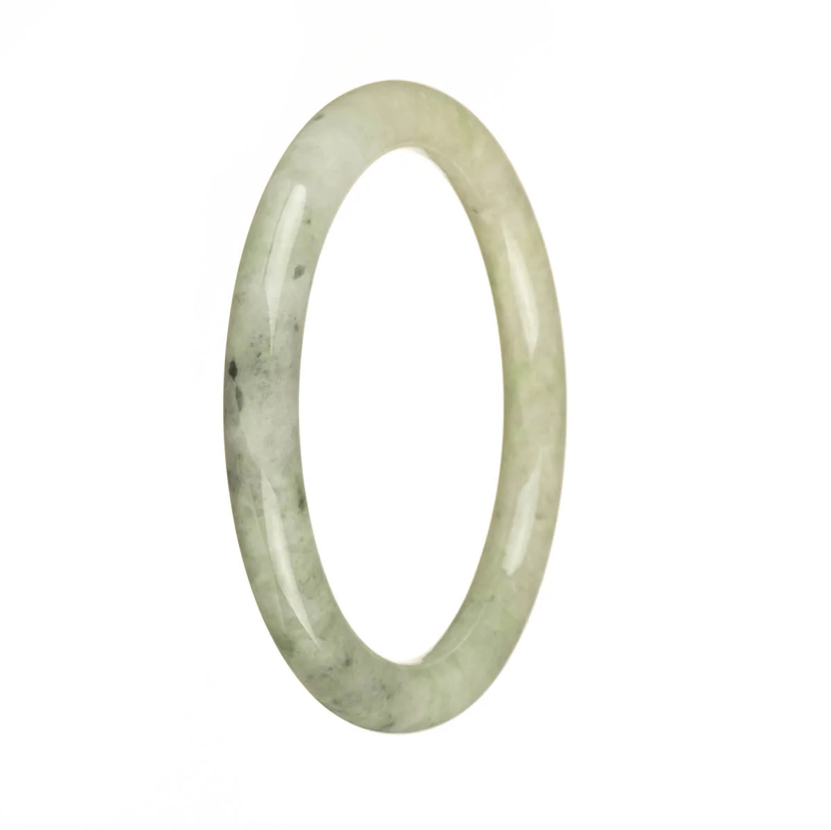 Certified Grade A Pale Green with Dark Green Pattern Jadeite Jade Bangle - 59mm Half Moon - Image 3