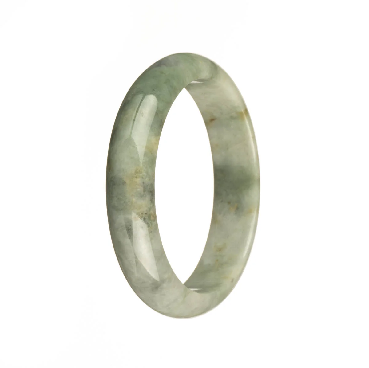 Authentic Natural White with Green Pattern Burma Jade Bangle Bracelet - 55mm Half Moon