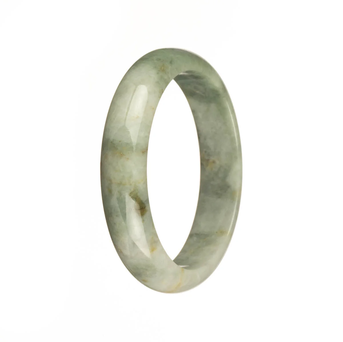 Authentic Natural White with Green Pattern Burma Jade Bangle Bracelet - 55mm Half Moon - Image 2
