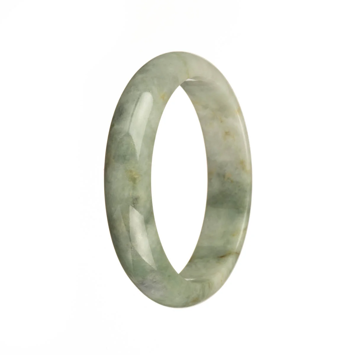 Authentic Natural White with Green Pattern Burma Jade Bangle Bracelet - 55mm Half Moon - Image 3