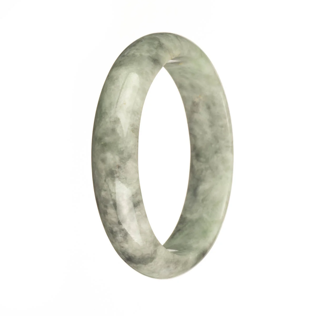 Genuine Grade A White with Grey Pattern Jade Bangle - 59mm Half Moon - Image 3
