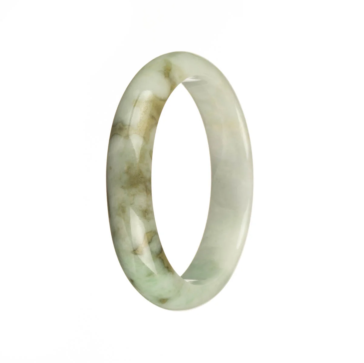 Real Untreated White with Green and Brown Patterns Jadeite Bracelet - 54mm Half Moon