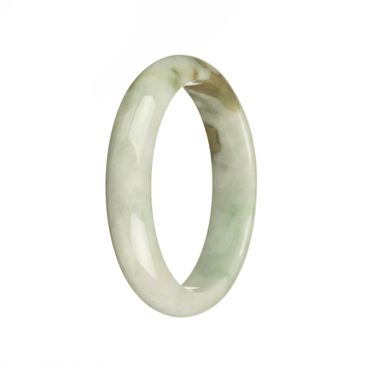 Real Untreated White with Green and Brown Patterns Jadeite Bracelet - 54mm Half Moon - Image 2