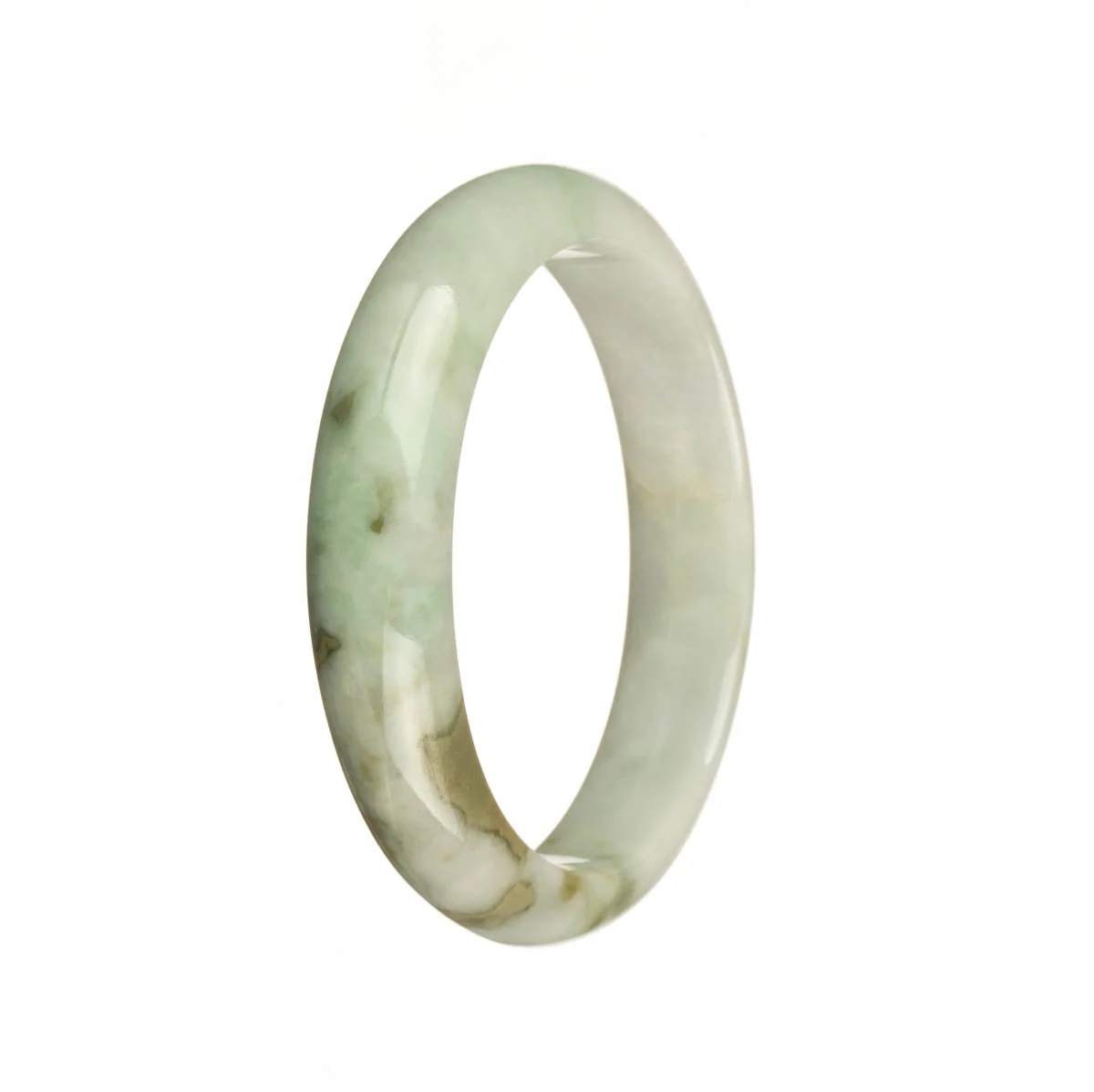 Real Untreated White with Green and Brown Patterns Jadeite Bracelet - 54mm Half Moon - Image 3
