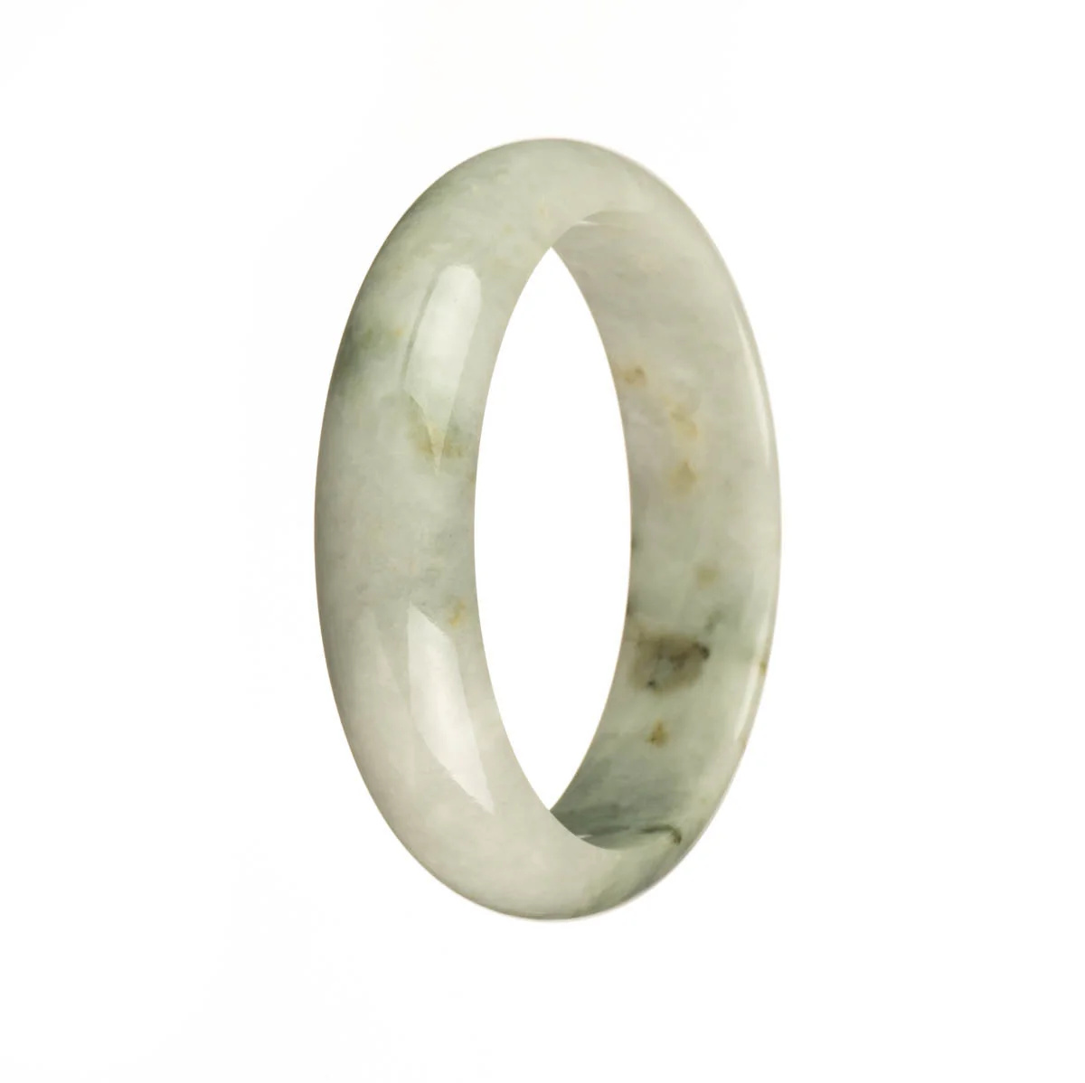 Authentic Grade A White, Pale Green with Brown Spots Burmese Jade Bracelet - 56mm Half Moon - Image 2