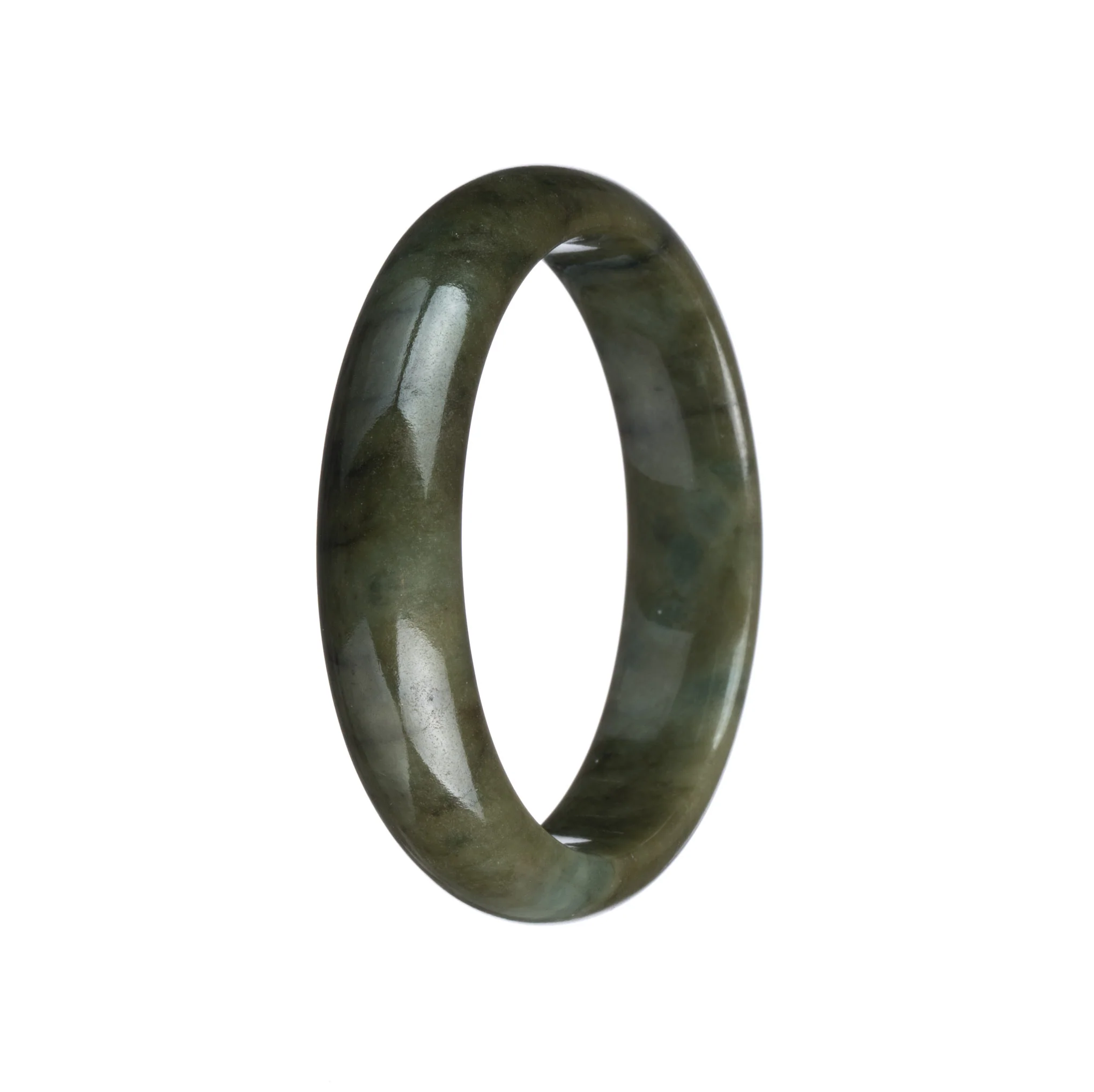 Real Untreated Olive Green Jadeite Bangle Bracelet - 53mm Half Moon - Image 2