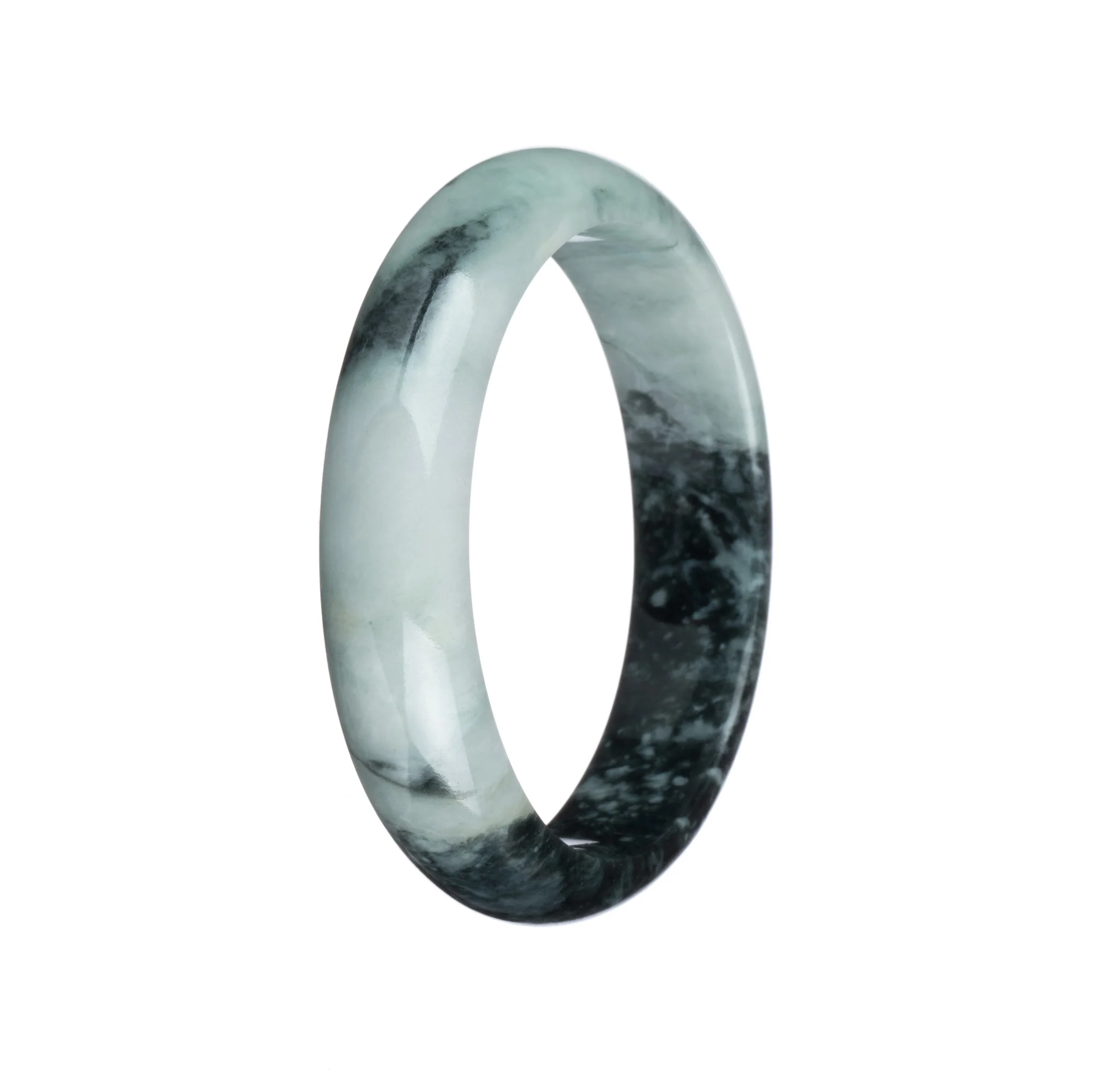 Real Grade A Green with Deep Dark Green Patterns Traditional Jade Bangle - 55mm Half Moon - Image 3