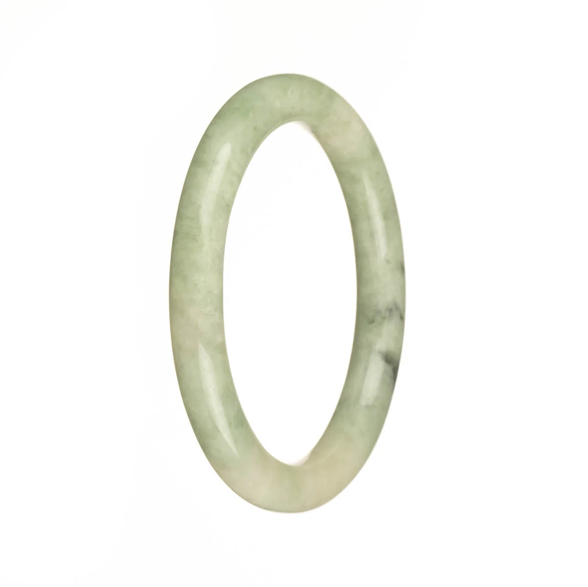 Genuine Type A Green and White with Dark Green Spots Traditional Jade Bangle Bracelet - 55mm Petite Round