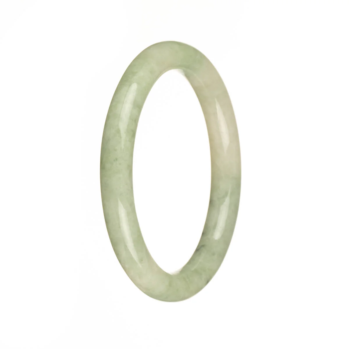 Genuine Type A Green and White with Dark Green Spots Traditional Jade Bangle Bracelet - 55mm Petite Round - Image 2