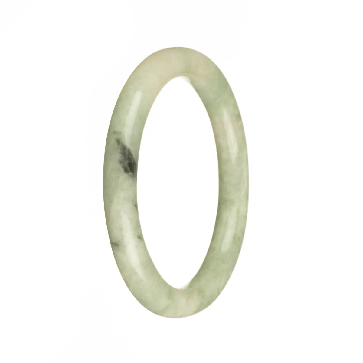 Genuine Type A Green and White with Dark Green Spots Traditional Jade Bangle Bracelet - 55mm Petite Round - Image 3