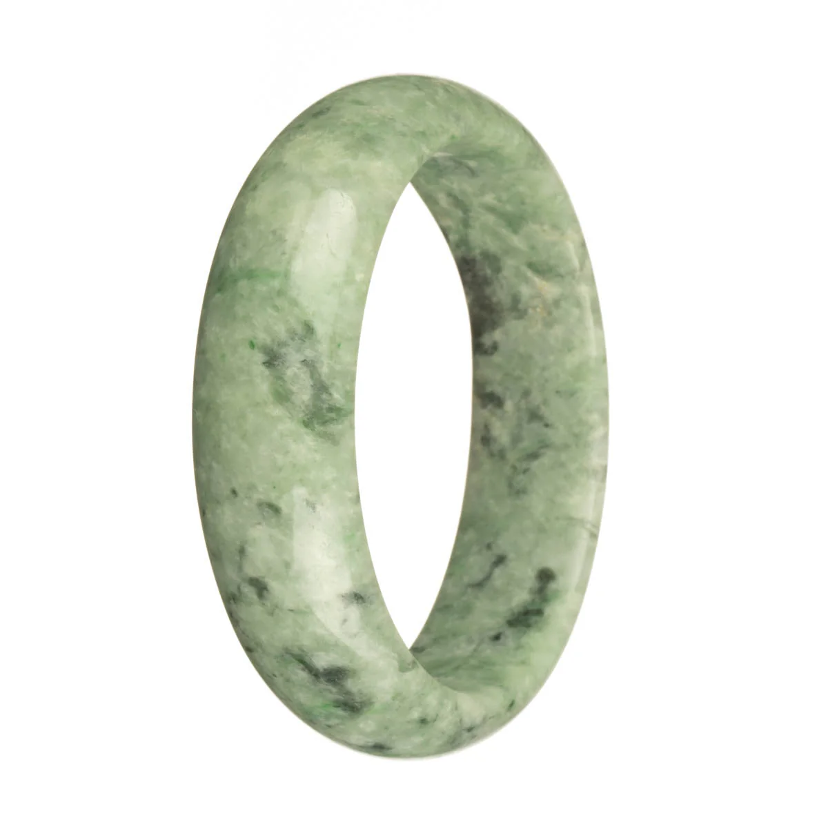 Real Type A Green with Dark Green Pattern and Apple Green Spots Jade Bracelet - 63mm Half Moon
