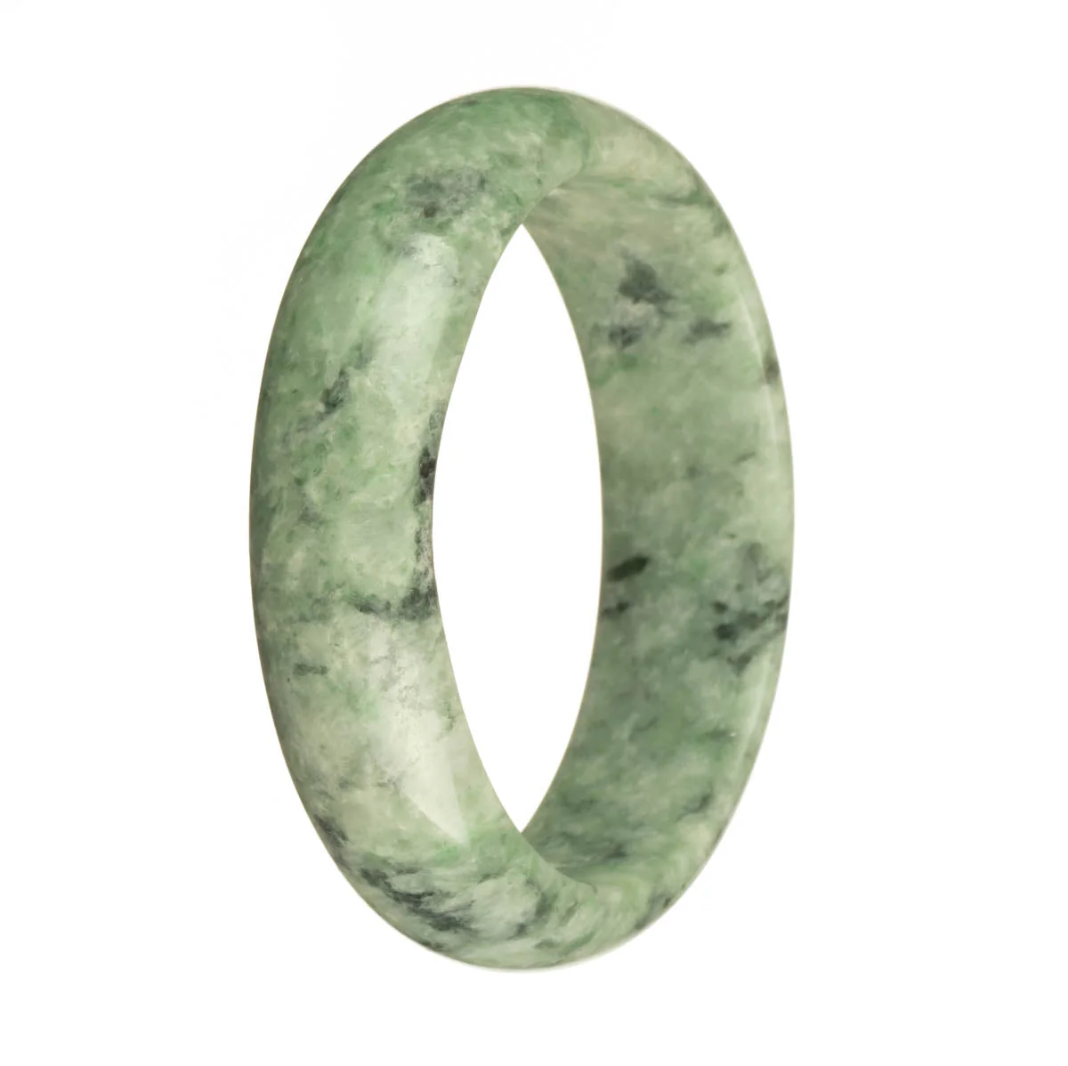 Real Type A Green with Dark Green Pattern and Apple Green Spots Jade Bracelet - 63mm Half Moon - Image 2