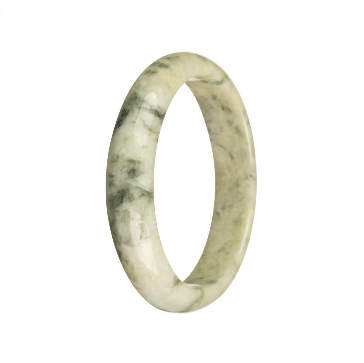 Real Grade A White with Dark Green Patterns Burma Jade Bangle - 56mm Half Moon - Image 2
