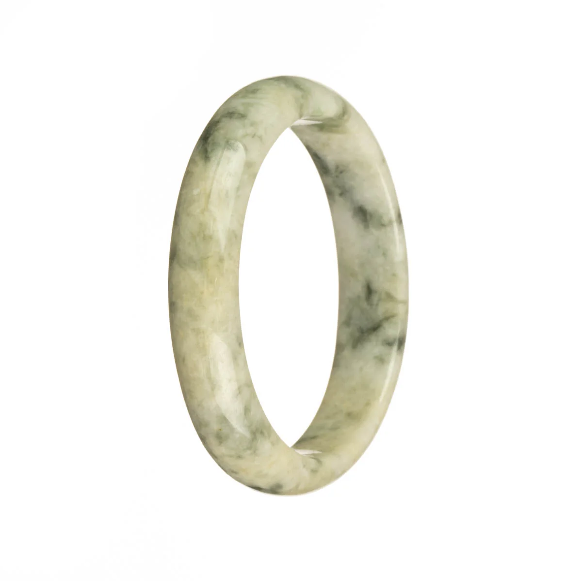 Real Grade A White with Dark Green Patterns Burma Jade Bangle - 56mm Half Moon - Image 3