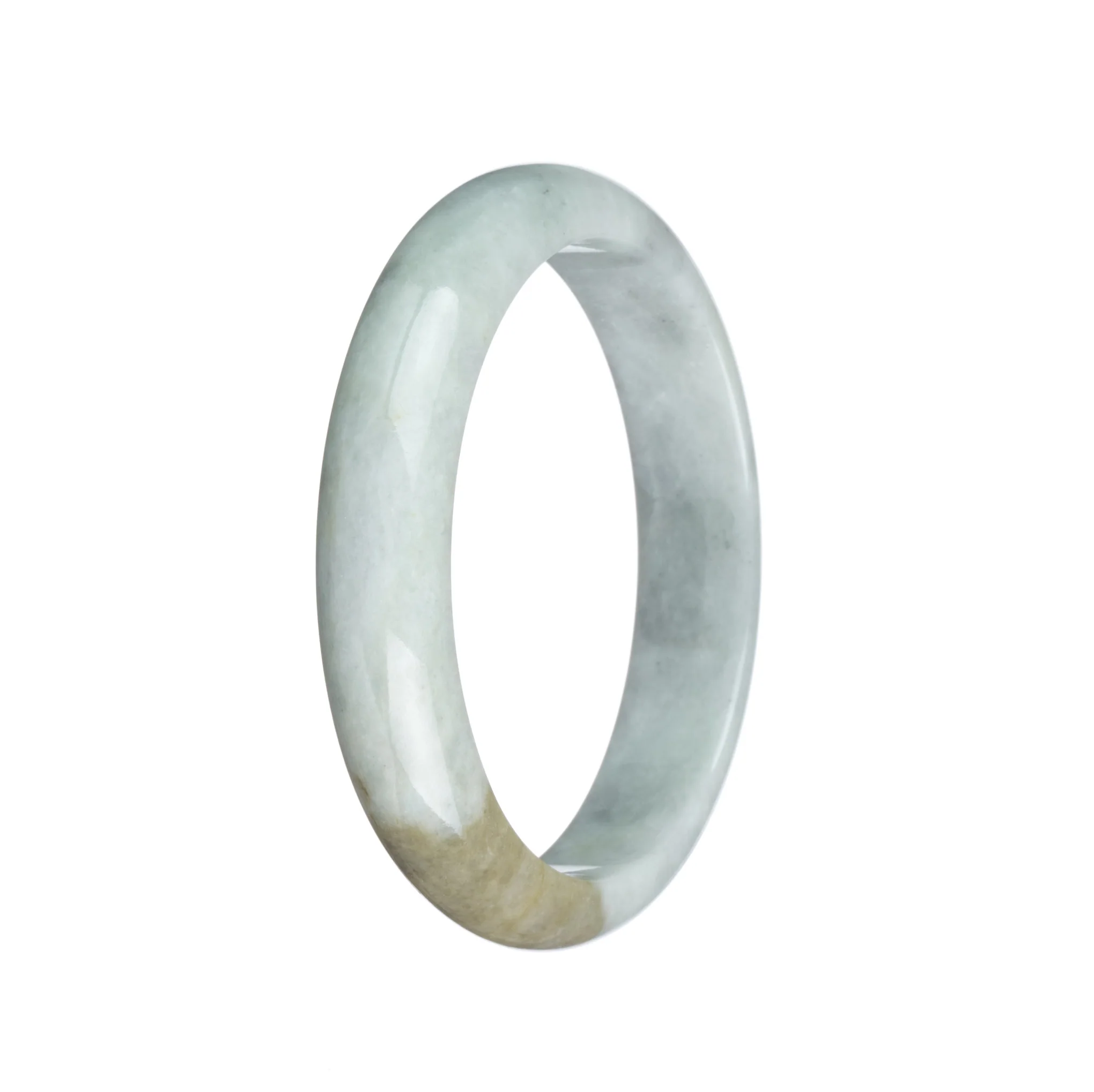 Genuine Type A Pale Green and Brown with Grey Pattern Jade Bracelet - 56mm Half Moon - Image 2